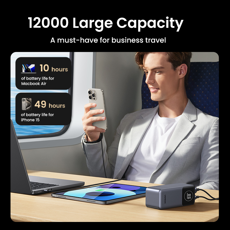 UGREEN Nexode PB724 Powerbank 12.000mAh 100W 1x USB-C PD 3.0 1x USB-A LCD Display Flugzeug zugelassen