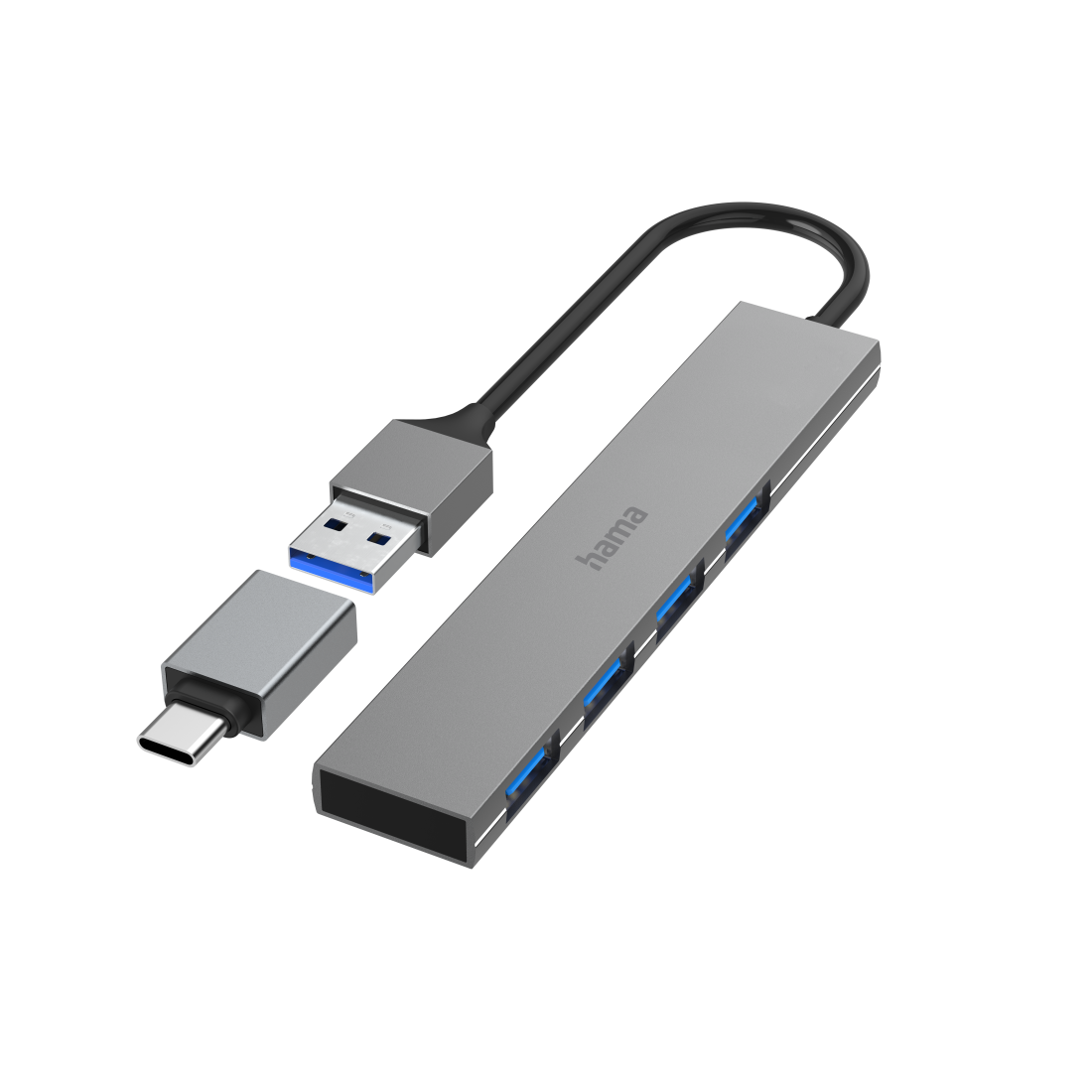 hama USB-Hub Ultra Slim 4-fach grau