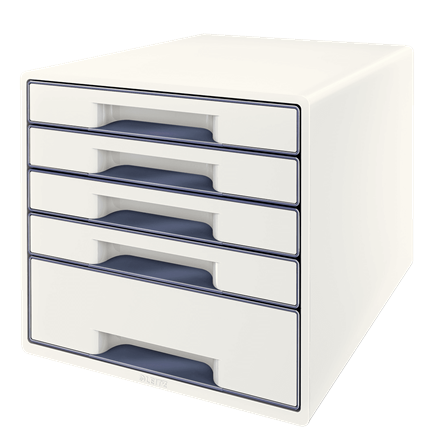 LEITZ Schubladenbox WOW Cube perlweiß/grau 52142001, DIN A4 mit 5 Schubladen, 1 St.