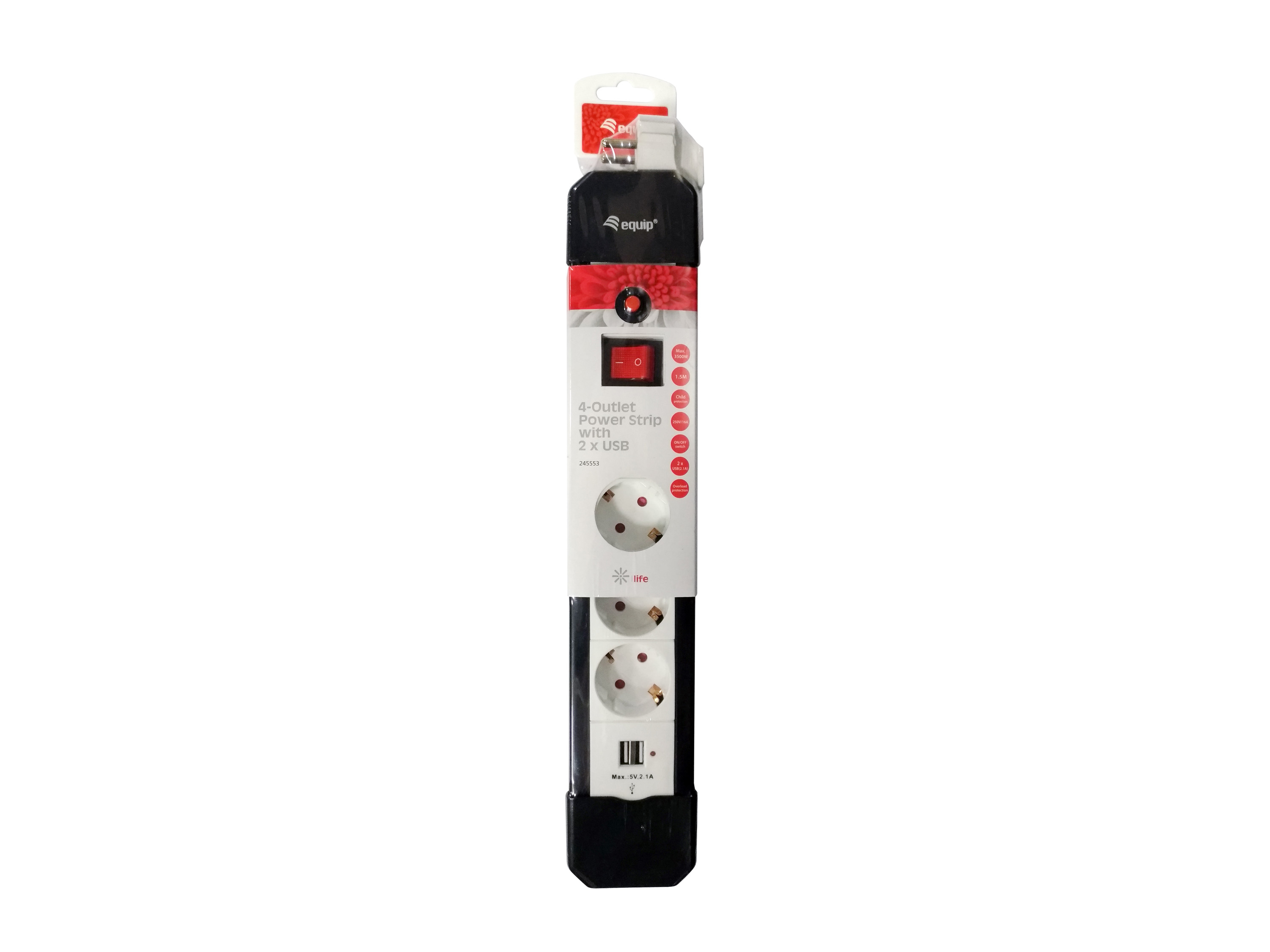 Equip Steckdosenleiste 3xSchuko/2xUSBA+Switch->St.90°CL ÜSS