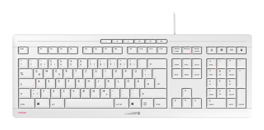 CHERRY STREAM Tastatur Wired DE 1.80m weiß/grau