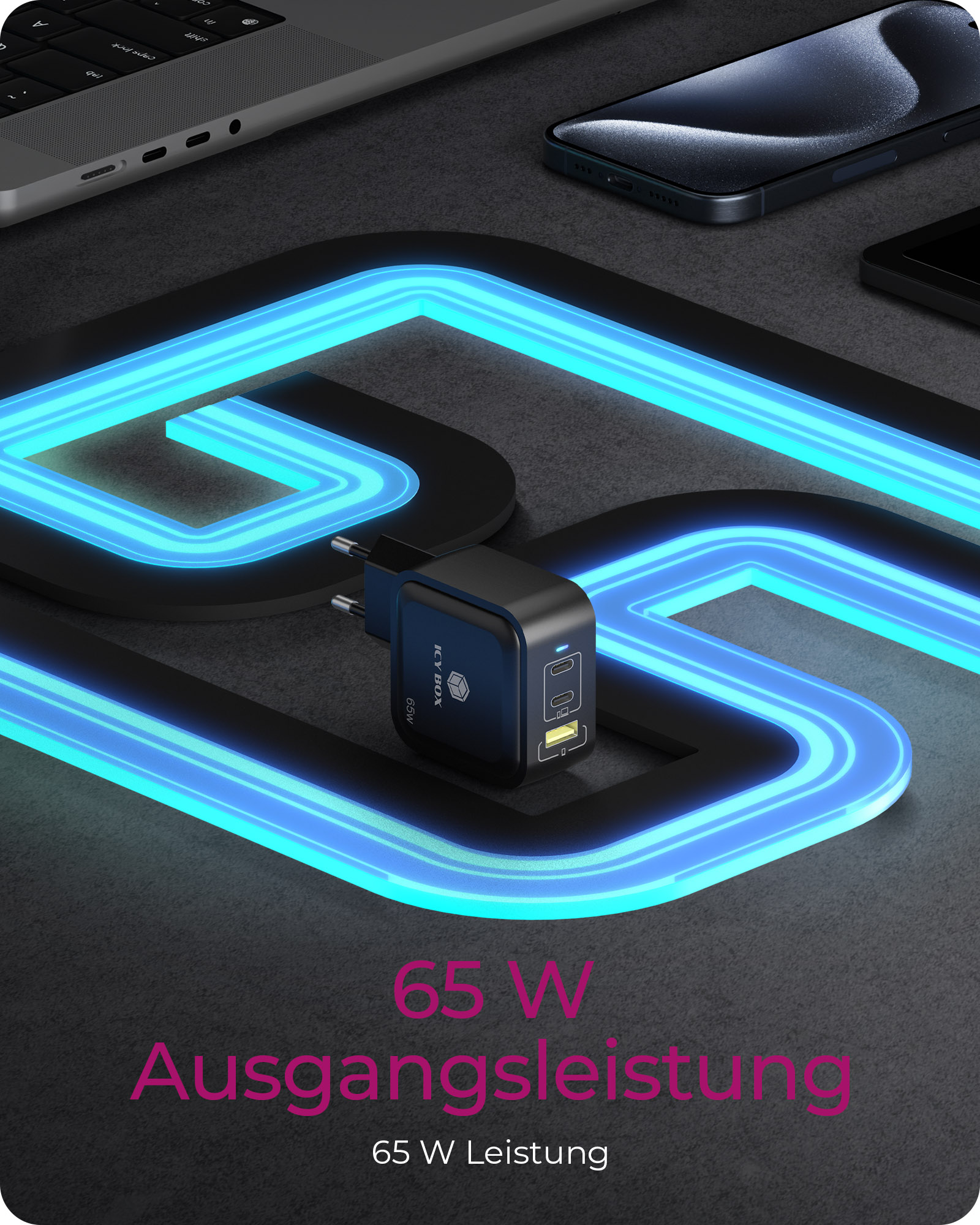 3-Port Steckerladegerät IB-PS103-PD, USB-A + 2x USB-C