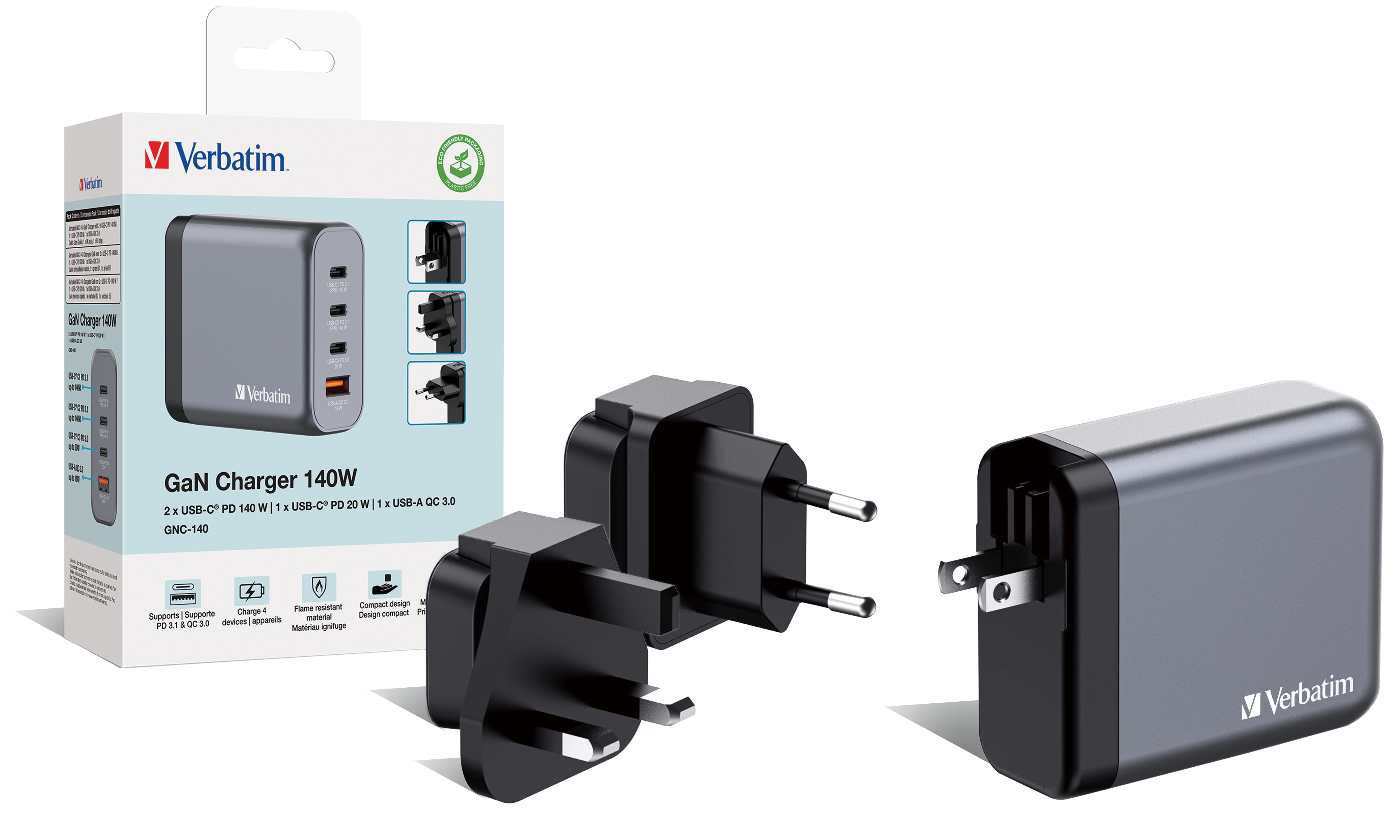 GaN-Ladegerät 140W, 1x USB-A , 3x USB-C