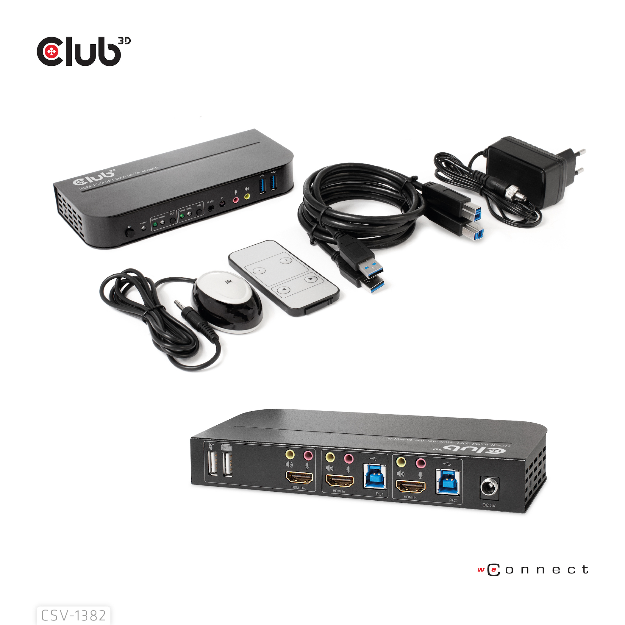 Club3D KVM Switch 4K60Hz 2x HDMI > HDMI/2xUSB/Audio retail