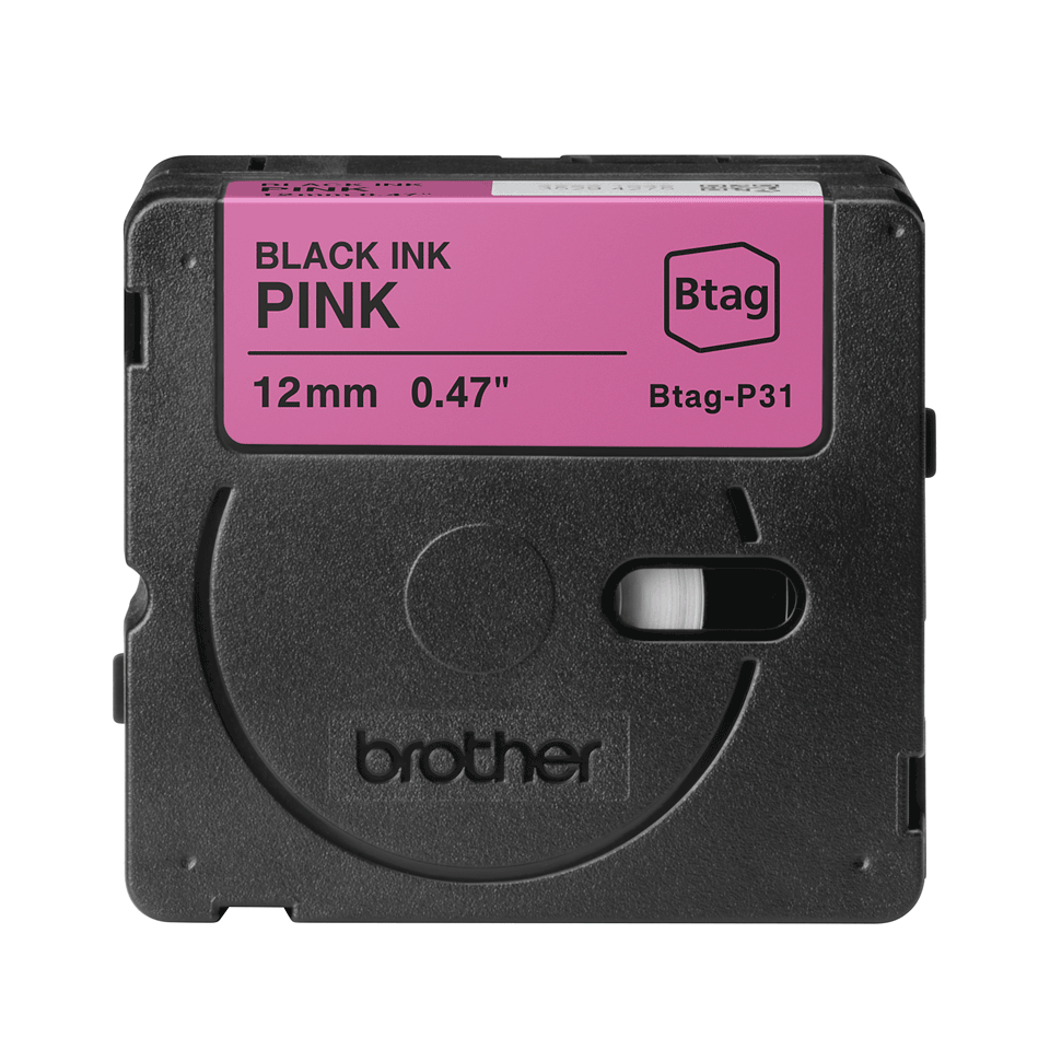 brother Schriftband Btag BTAGP31, 12 mm, schwarz auf pink, 1 St.