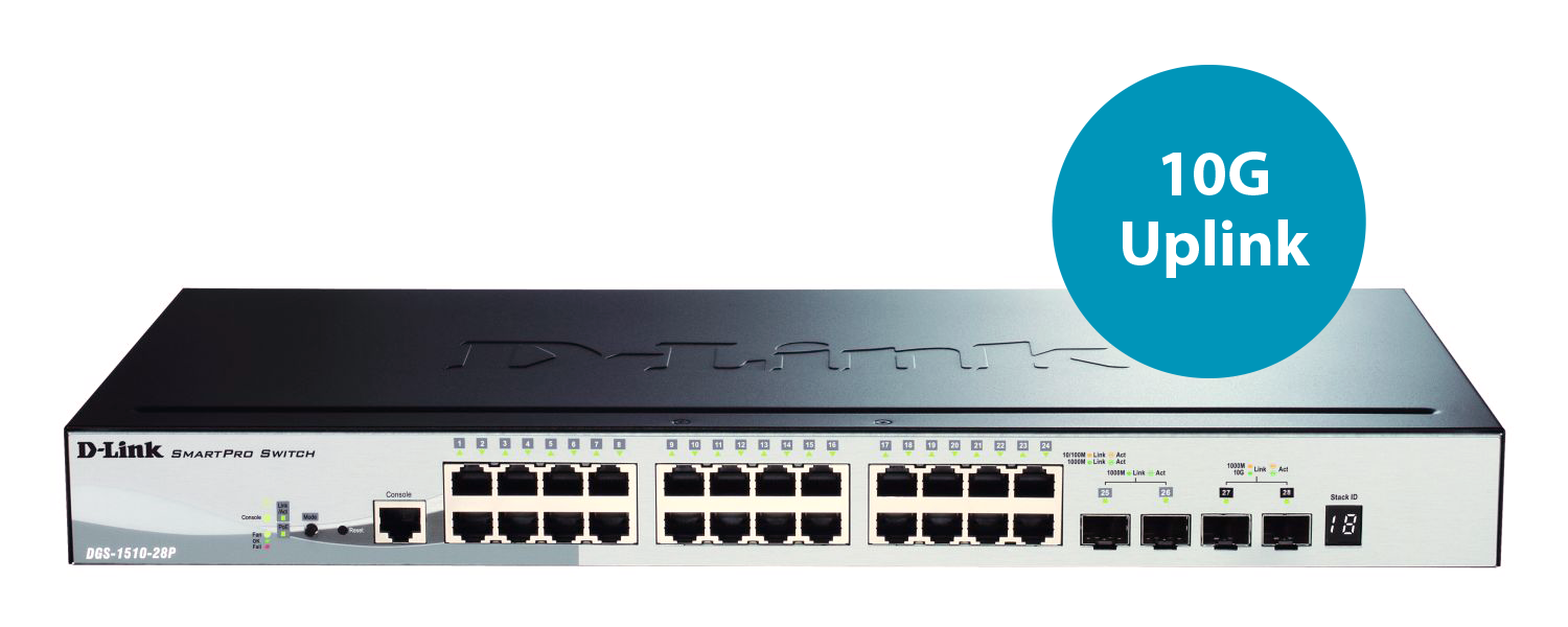 Switch 440mm D-Link DGS-1510-28P 2*SFP/2*SFP+/24*GE PoE retail