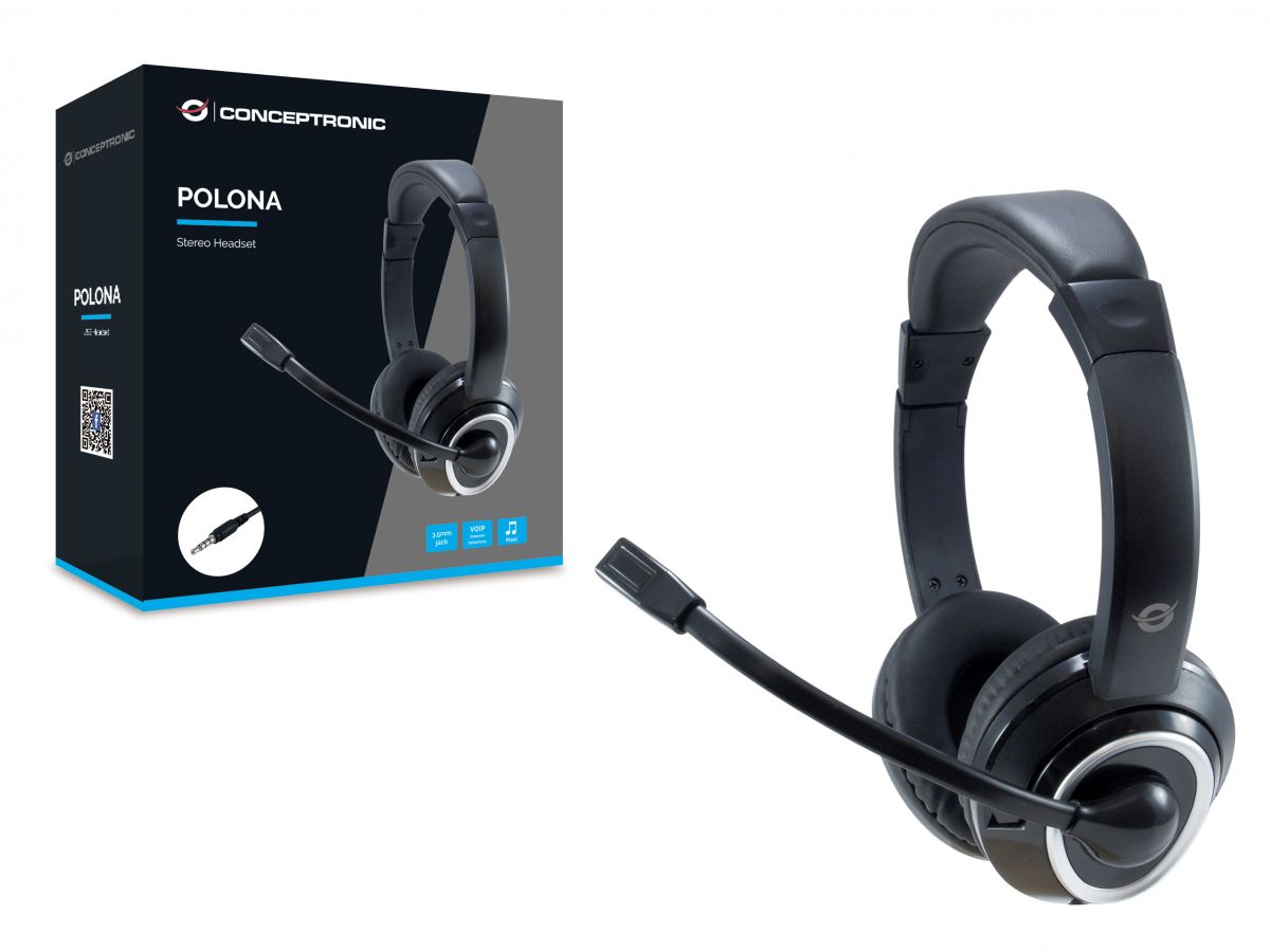 CONCEPTRONIC Headset Stereo AUX/Mikro/Bedien. 2.00m sw