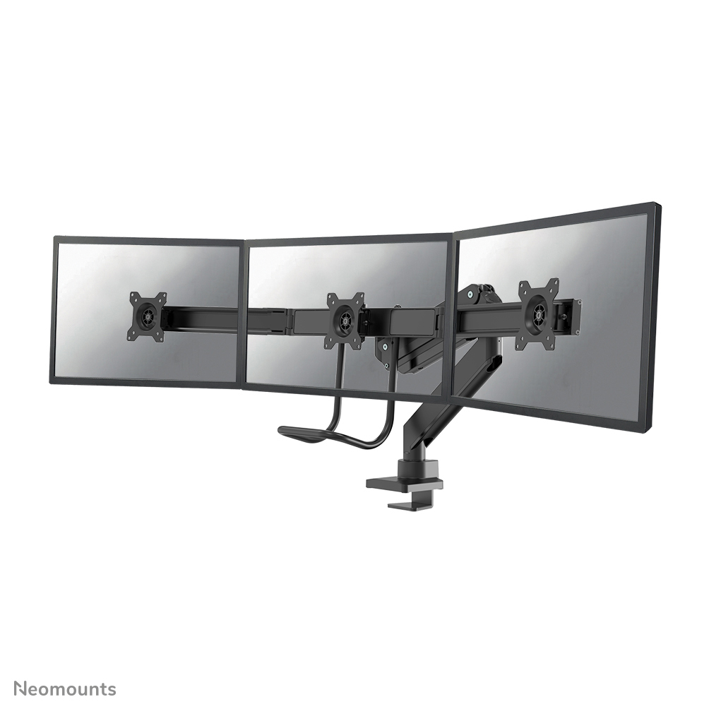 NEOMOUNTS Monitor Triple-Deskmount with crossbar 17-24inch Full Motion Gasspring Tilt Rotate Swivel Grommet/Clamp black