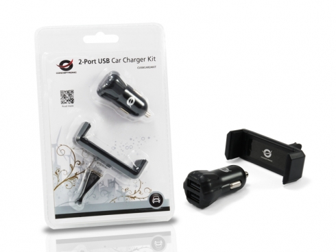 CONCEPTRONIC KFZ-Ladegerät 2-Port 2xUSB-A +Halter 10W sw
