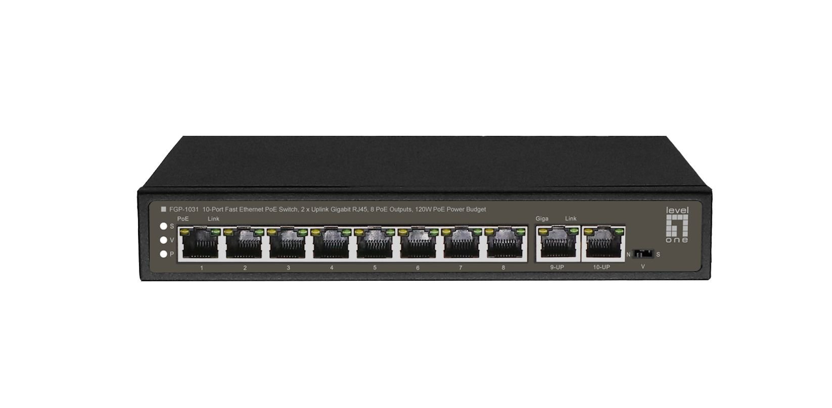 LevelOne PoE+Switch 8xFE PoE/2xGE 120W unmanaged Metall