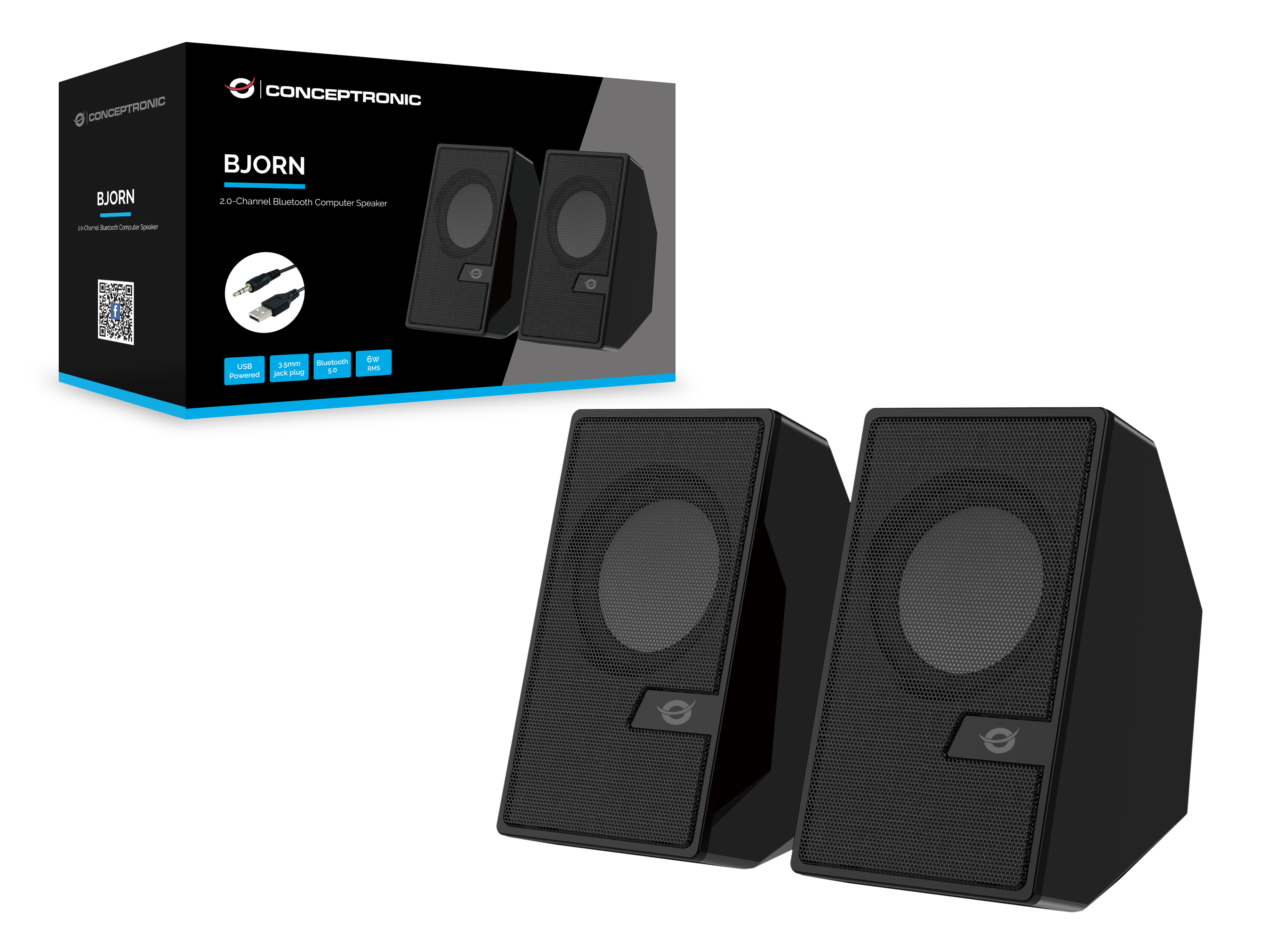 CONCEPTRONIC 2.0-Lautsprecher BT5.0/USB-A/Fernb./+6W schwarz