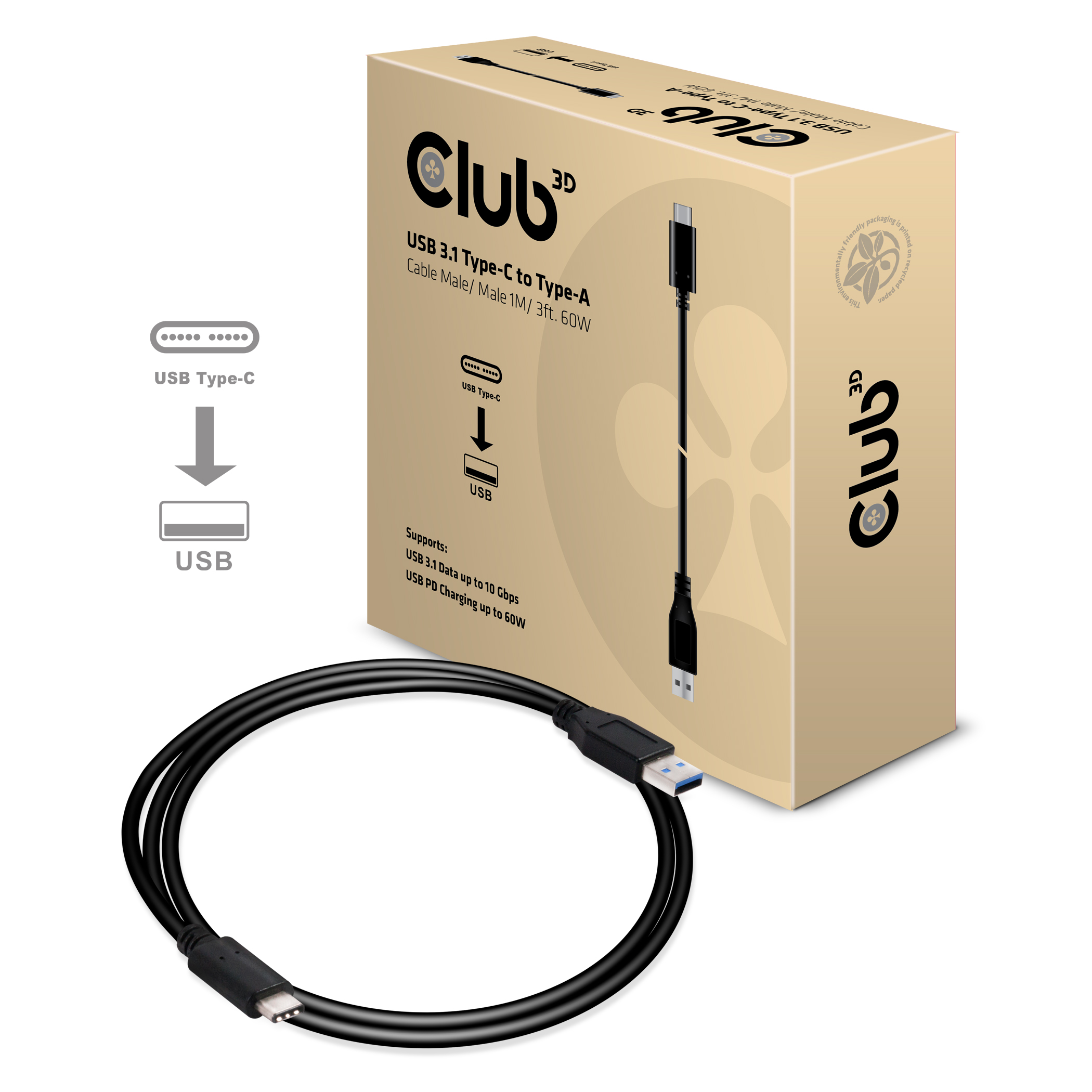 Club3D Kabel USB 3.1 Typ C  Typ A PowerDeliv. 1m St/St retail