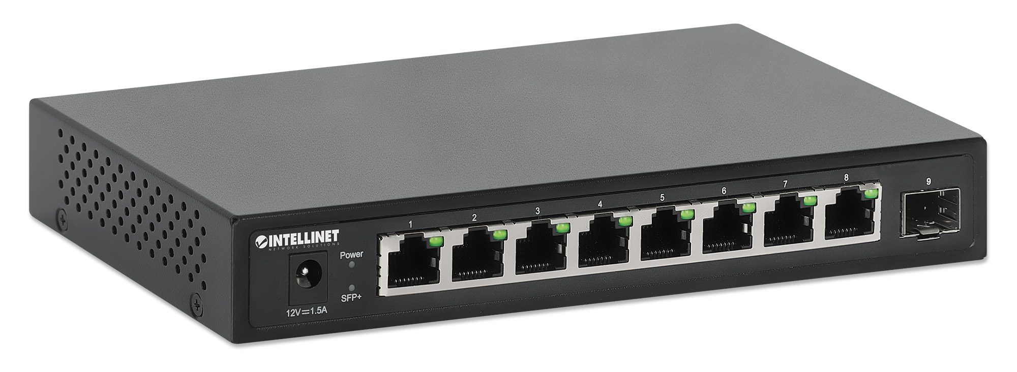 INTELLINET 9-Port Switch mit 8 x 2,5G Ethernet-Ports und 1 SFP+ Uplink Unmanaged Desktop-Format optionale Wandmontage