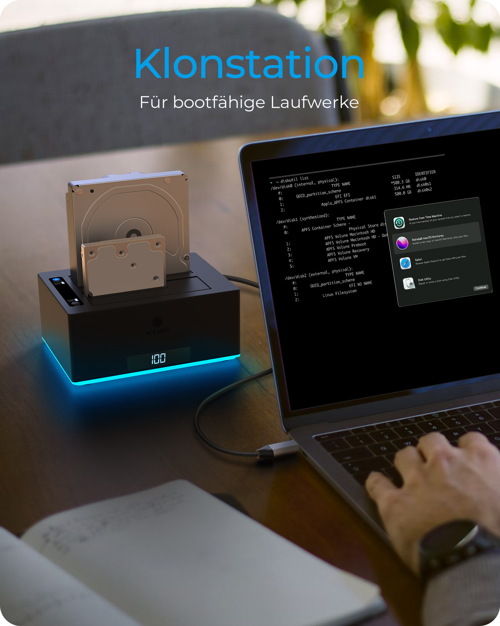Docking- & Klonstation IcyBox 2,5& 3,5 SATA, USB3.0 TypeA