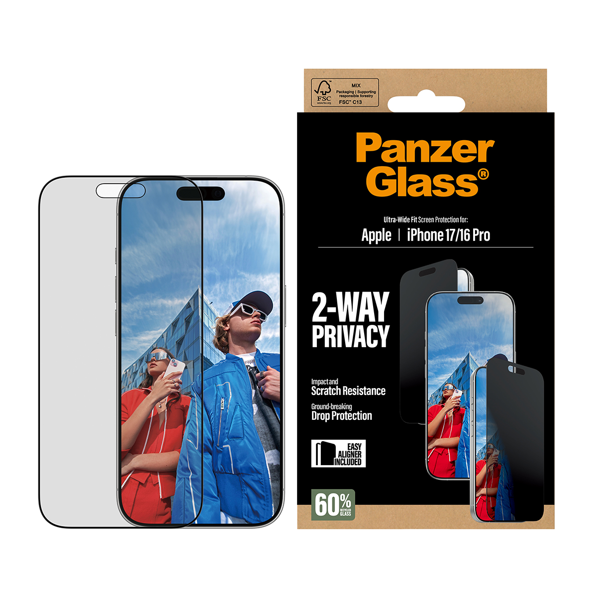 2-WAY PRIVACY SCREEN PROTECTOR IPHONE 16 PRO ULTRA-WIDE FIT W.
