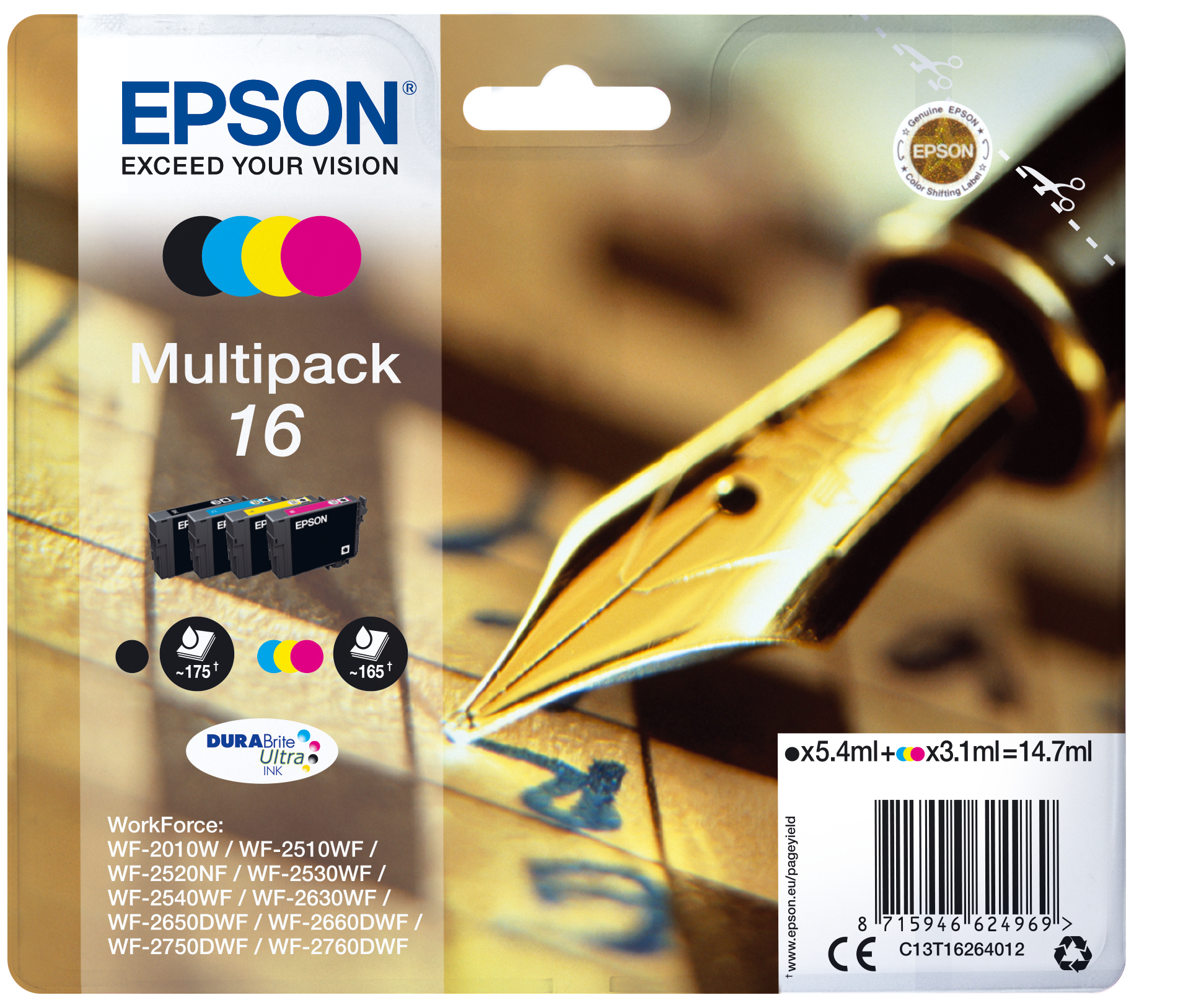 EPSON 16 / T1626 (Füller) schwarz, cyan, magenta, gelb Druckerpatronen, 4er-Set