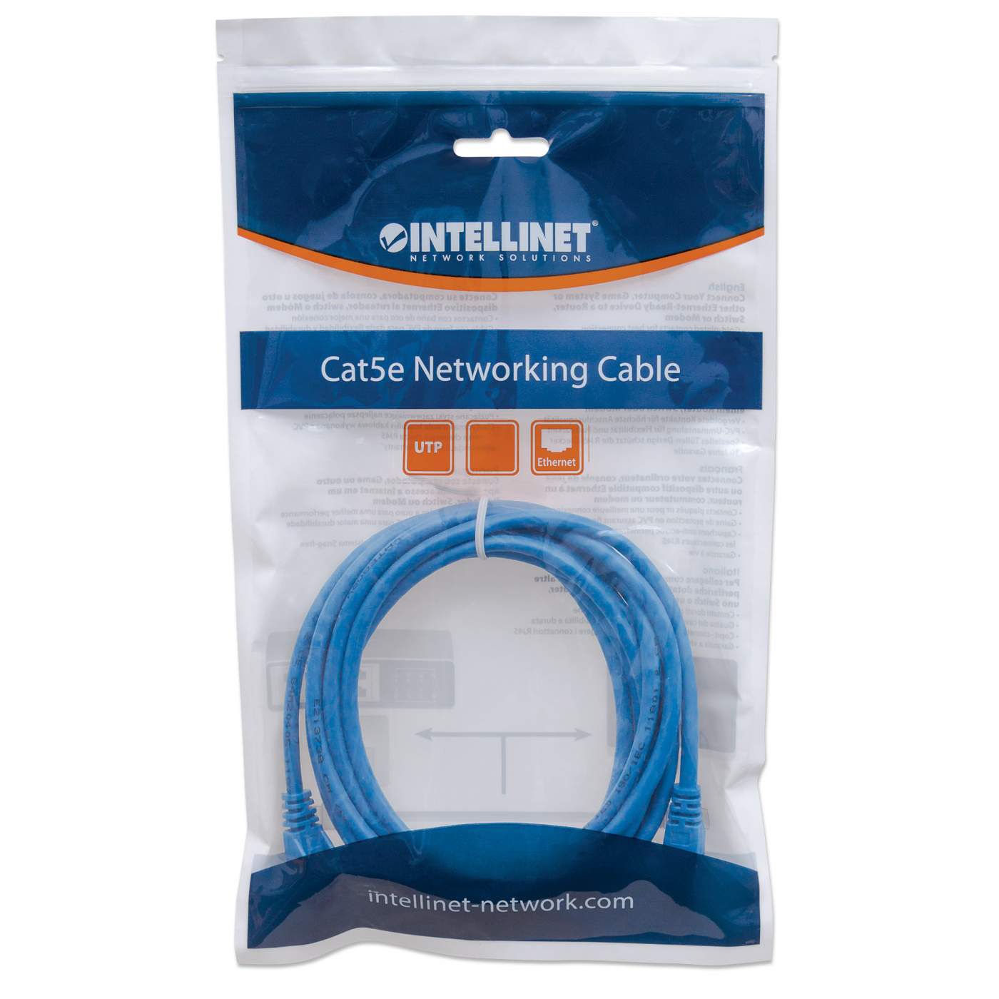 INTELLINET Patchkabel RJ45 U/UTP Cat6 0.50m Hebelschutz blau