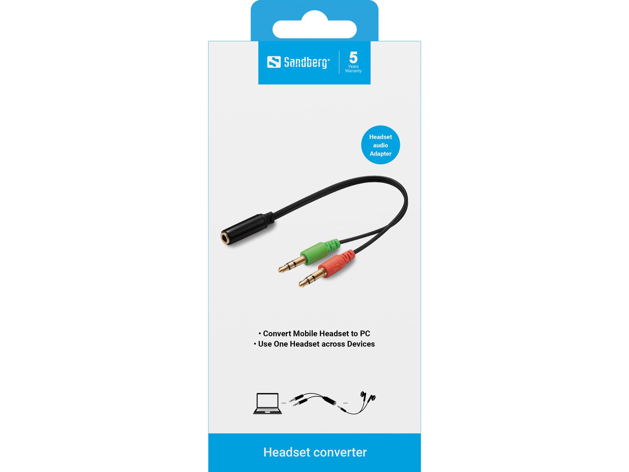 SANDBERG Headset converter (Apple) to PC Konvertiert den einzigen Anschluss von iPhone Headsets in einen dualen Anschluss fuer PC