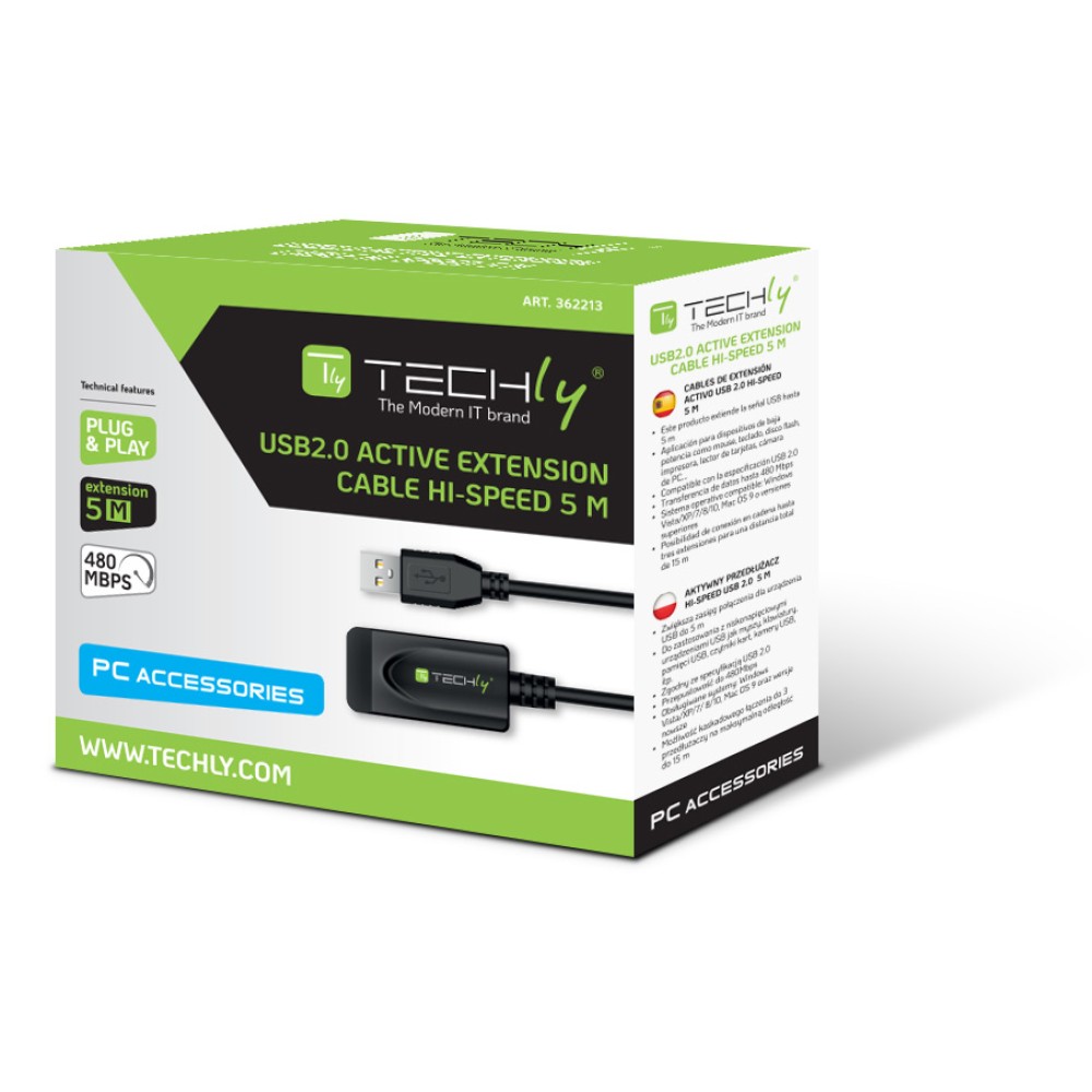 TECHLY USB-A High speed Verlängerung aktiv schwarz 5m