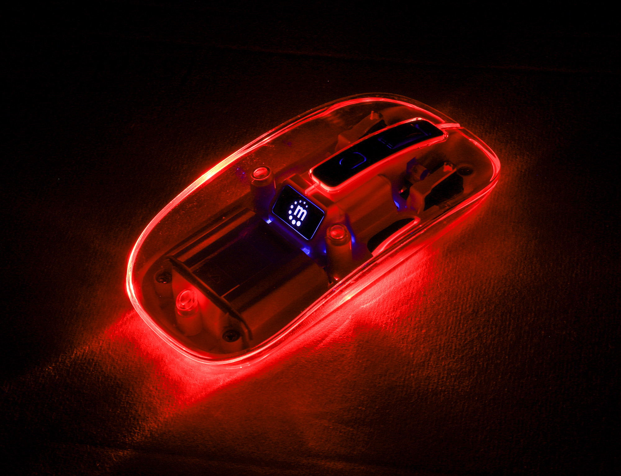 MANHATTAN Transparente Wiederaufladbare Kabellose Maus LED-Beleuchtung USB-A-Mikroempfänger Links-/Rechtshänder durchsichtig/schwarz
