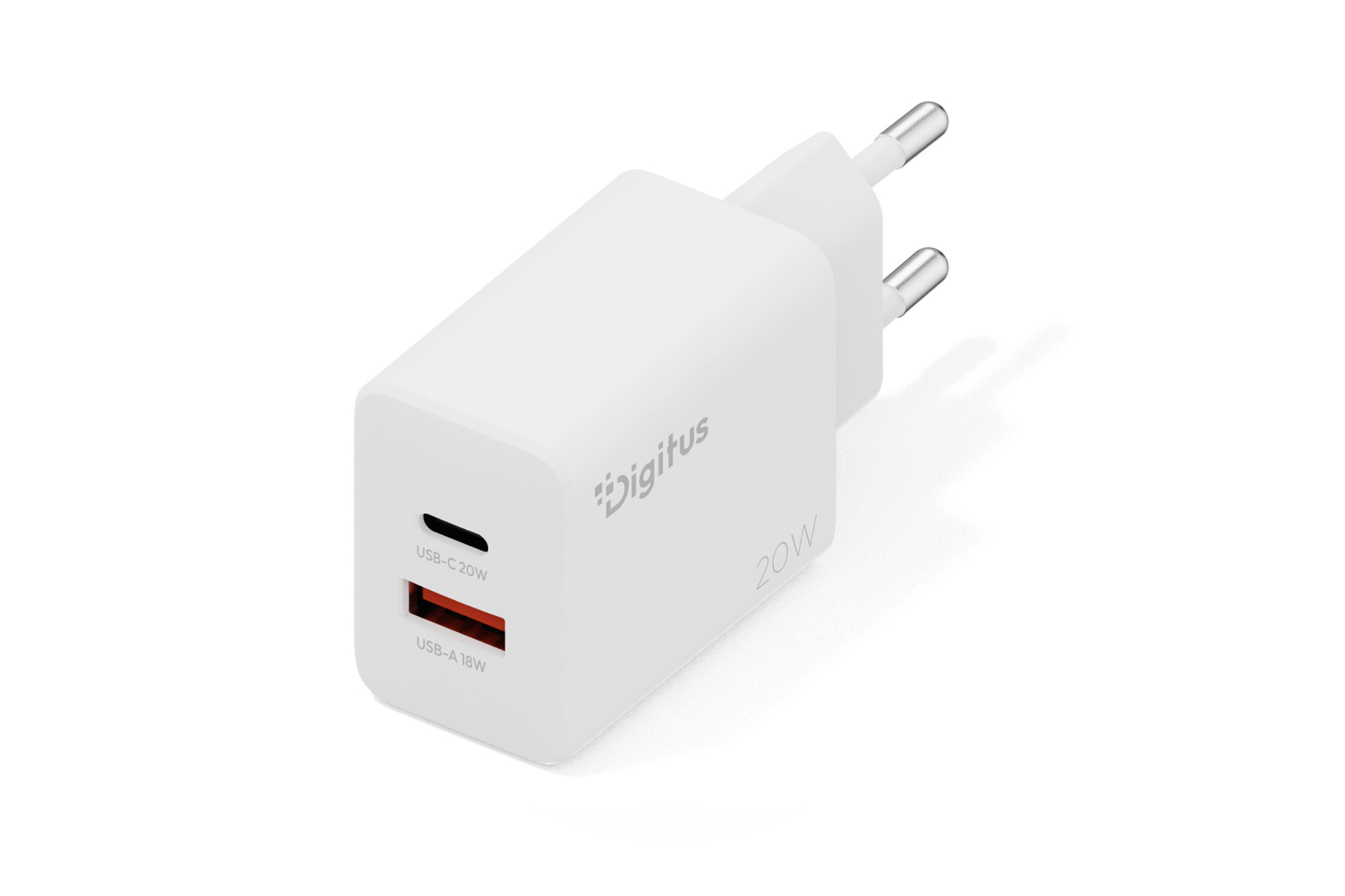 DIGITUS USB-Ladegerät 20W, 1x USB-C, 1x USB-A weiß