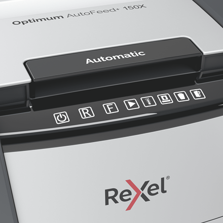 Rexel Optimum AutoFeed+150X Aktenvernichter mit Partikelschnitt P-4, 4 x 28 mm, bis 150 Blatt, schwarz