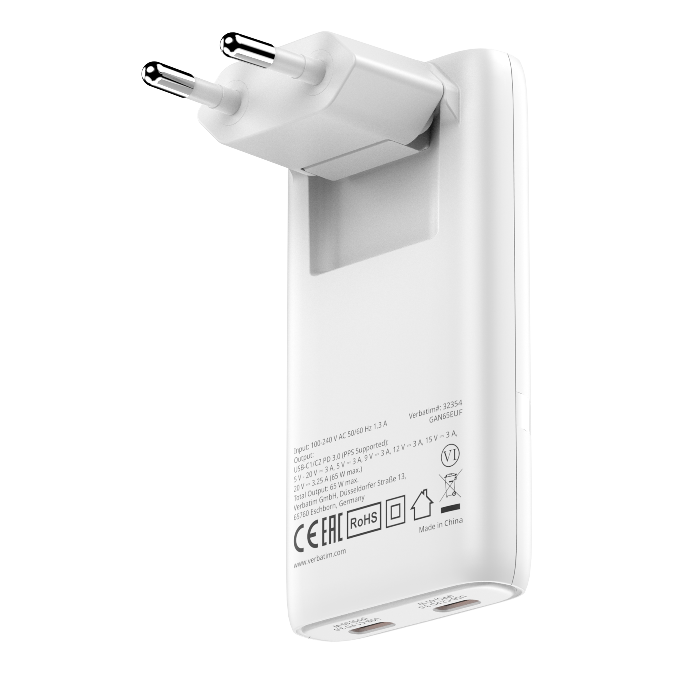 verbatim Fold n’ Go GaN III Ladeadapter weiß, 65 W