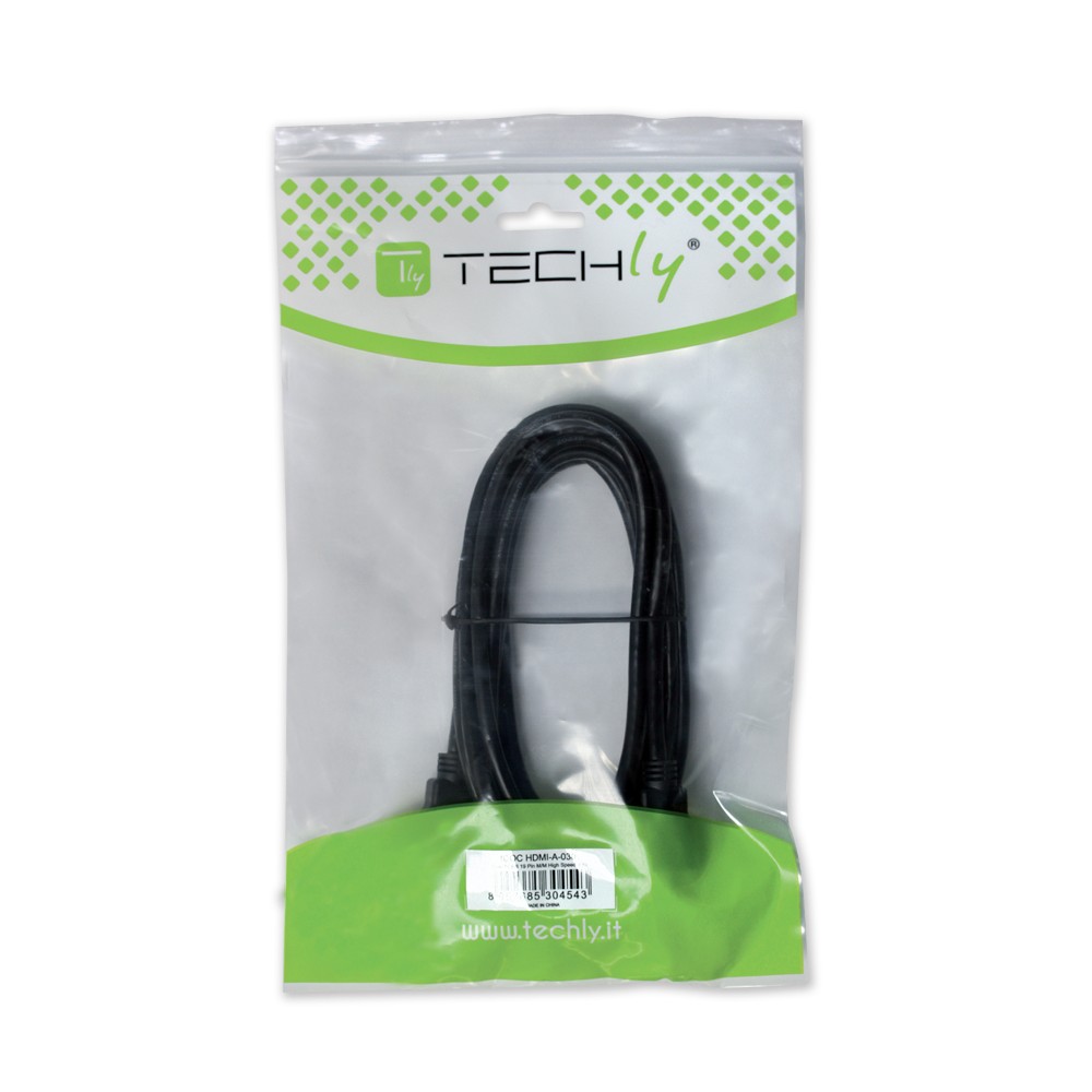 TECHLY HDMI High Speed Verlaengerungskabel 1m schwarz mit Ethernet 4K 30Hz 19pol.HDMI Stecker auf 19pol.HDMI Buchse mit Goldkontakte