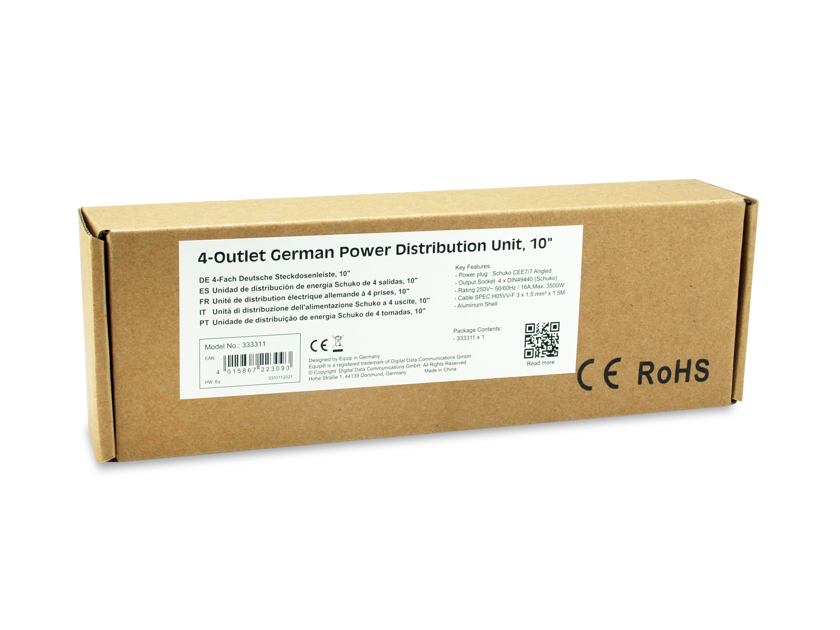 Equip 10 Steckdosenleiste 4xSchuko->St.90° si. Alu.