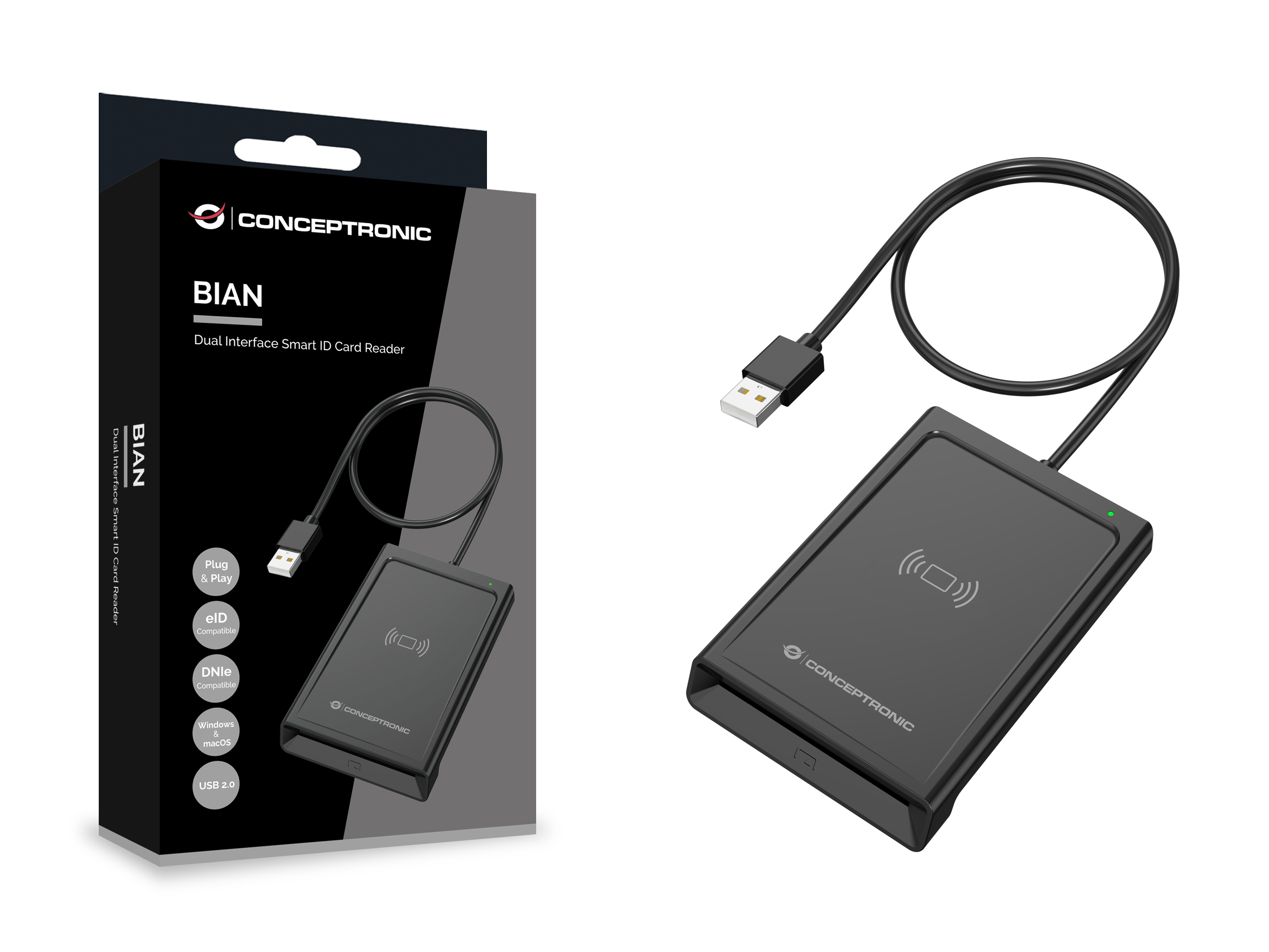 CONCEPTRONIC Dual-Interf. Smart-ID Kartenleser USB-A schwarz