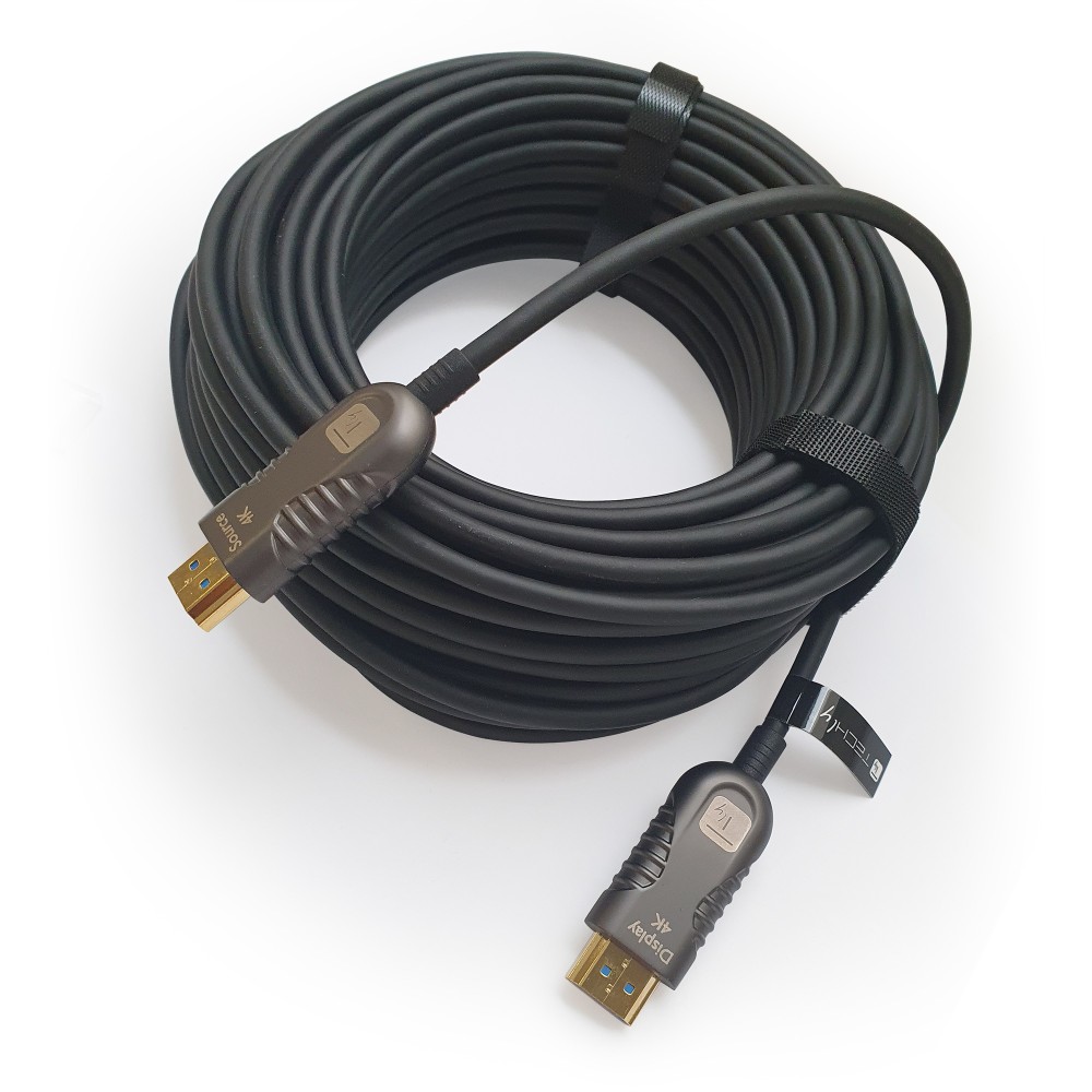 TECHLY AOC LWL HDMI Glasfaserkabel 15m 60Hz Schwarz Unterstuetzte Aufloesung 3840-2160 Stecker 19polig auf Stecker 19polig