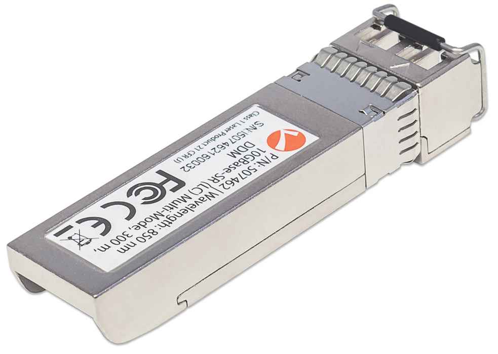 INTELLINET Gigabit SFP+ Mini-GBIC Transceiver 10GBase-SR (LC) Multi-Mode Port Reichweite bis zu 300m Wellenlaenge 850nm