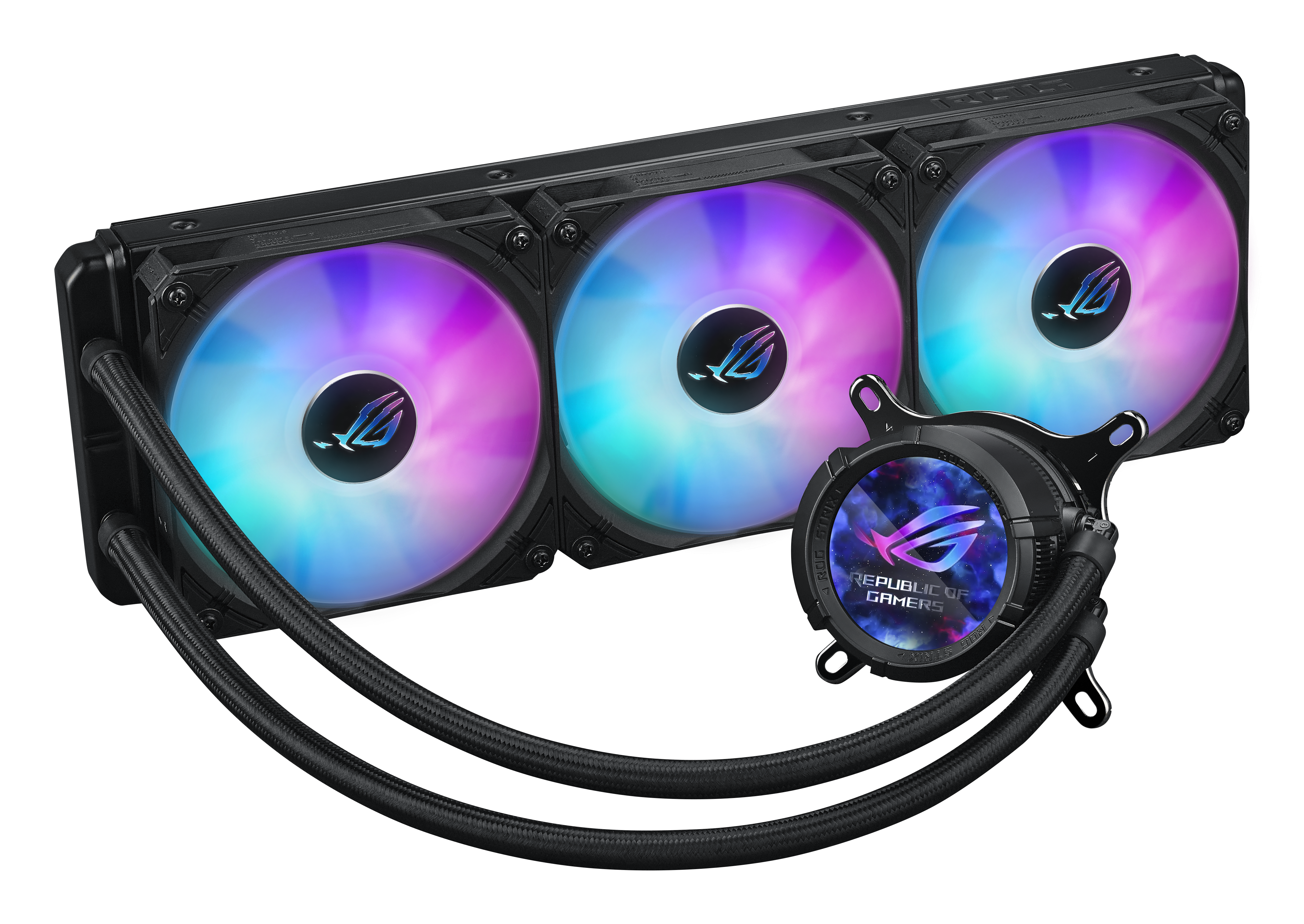 ASUS ROG Strix LC III ARGB LCD all-in-one CPU liquid cooler with 2.1 IPS LCD Aseteks new Gen7 v2 pump and premium ROG ARGB fans