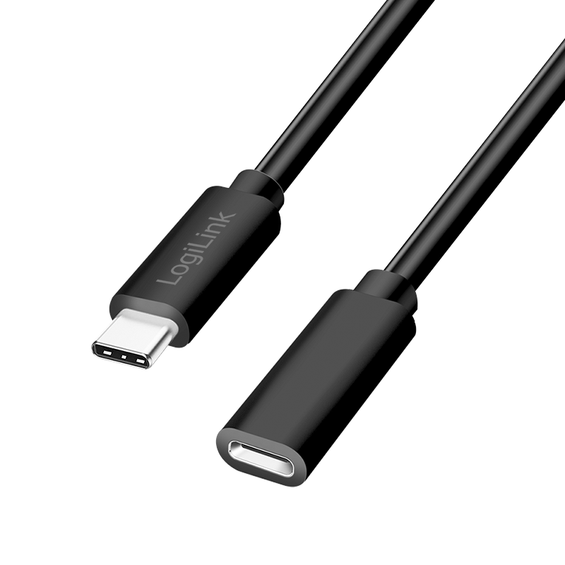 Logilink USB 2.0 Typ-C Kabel C/M > USB-C/F, PD, schwarz 1m
