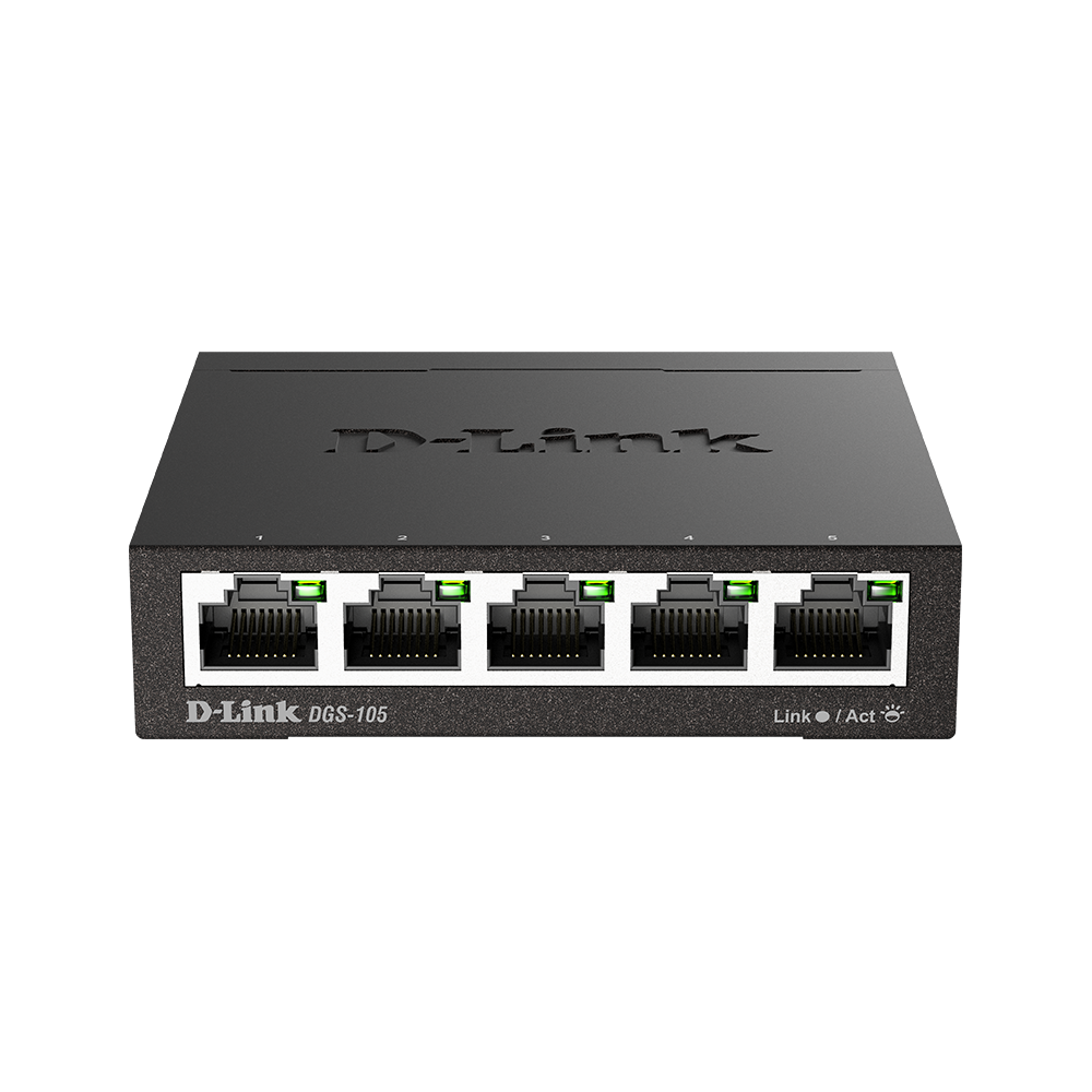 D-LINK DGS-105 5-Port Layer 2 unmanaged Gigabit Switch 5x 10/100/1000 Mbit/s BaseT Port Plug & Play lüfterlos Metallgehäuse
