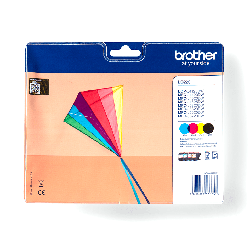 brother LC-223BK/C/M/Y schwarz, cyan, magenta, gelb Druckerpatronen, 4er-Set