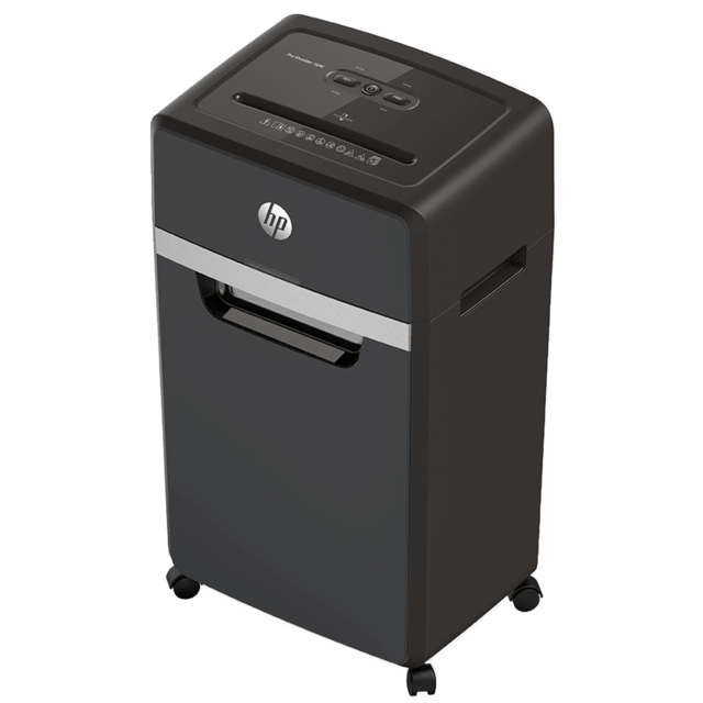 HP Pro Shredder 16MC Aktenvernichter mit Partikelschnitt P-5, 2 x 15 mm, bis 16 Blatt, schwarz
