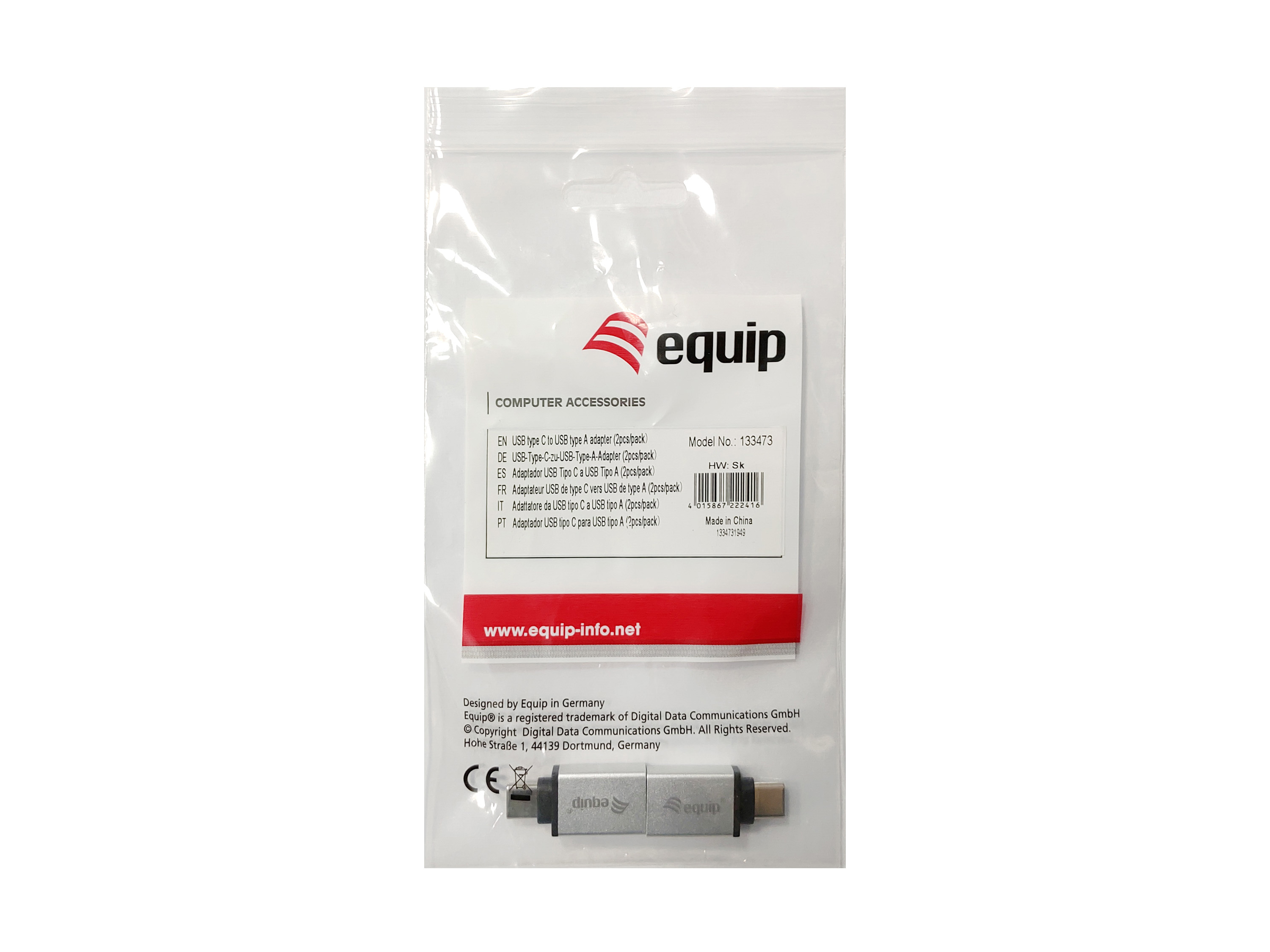 Equip Adapter USB-C->USB-A3.0 St/Bu 2Stk Alu.
