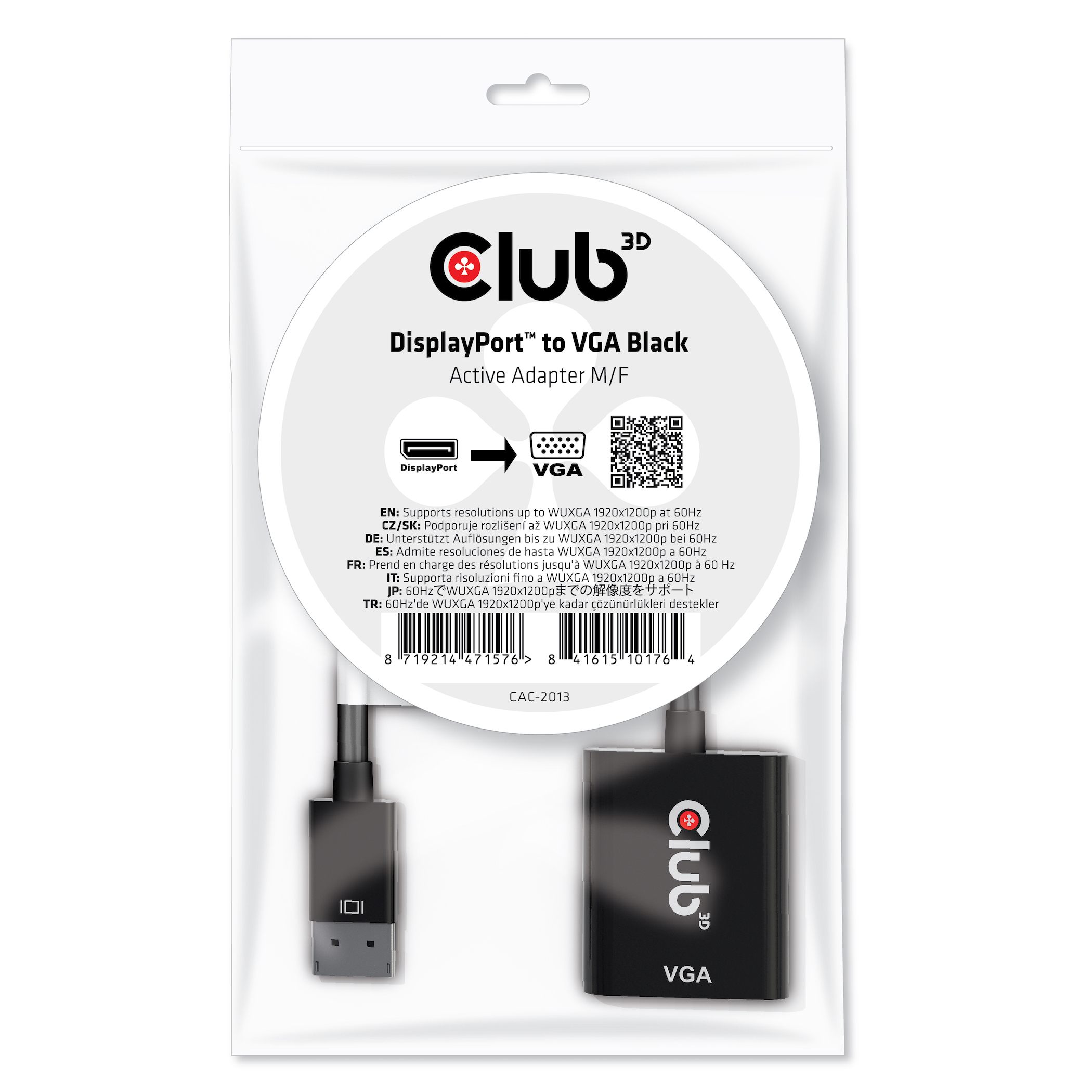 Club3D Adapter DisplayPort > VGA aktiv St/Bu schwarz Polybeutel