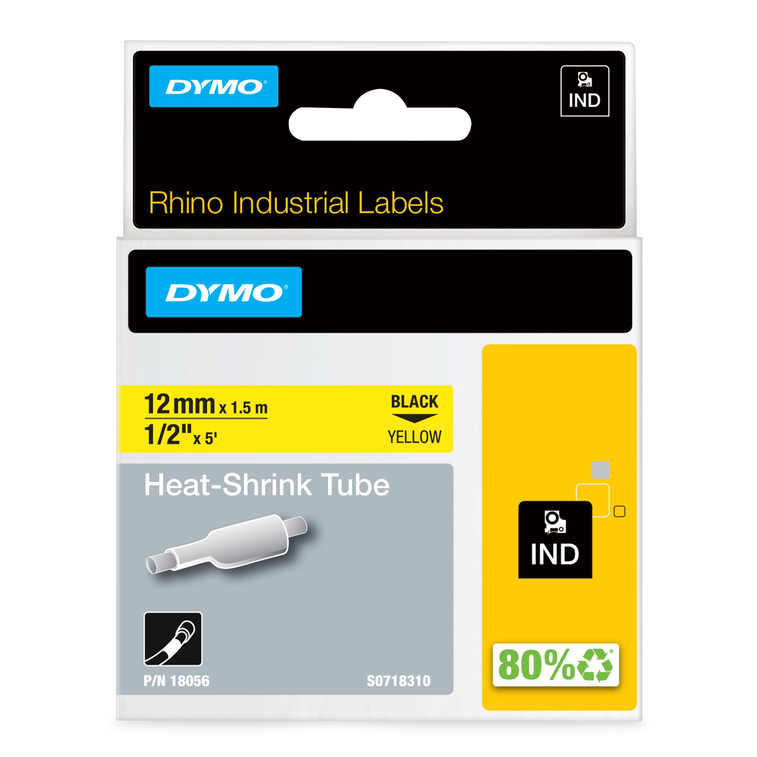 DYMO Schrumpfschlauch RHINO 18056, 12 mm, schwarz auf gelb, 1 St.