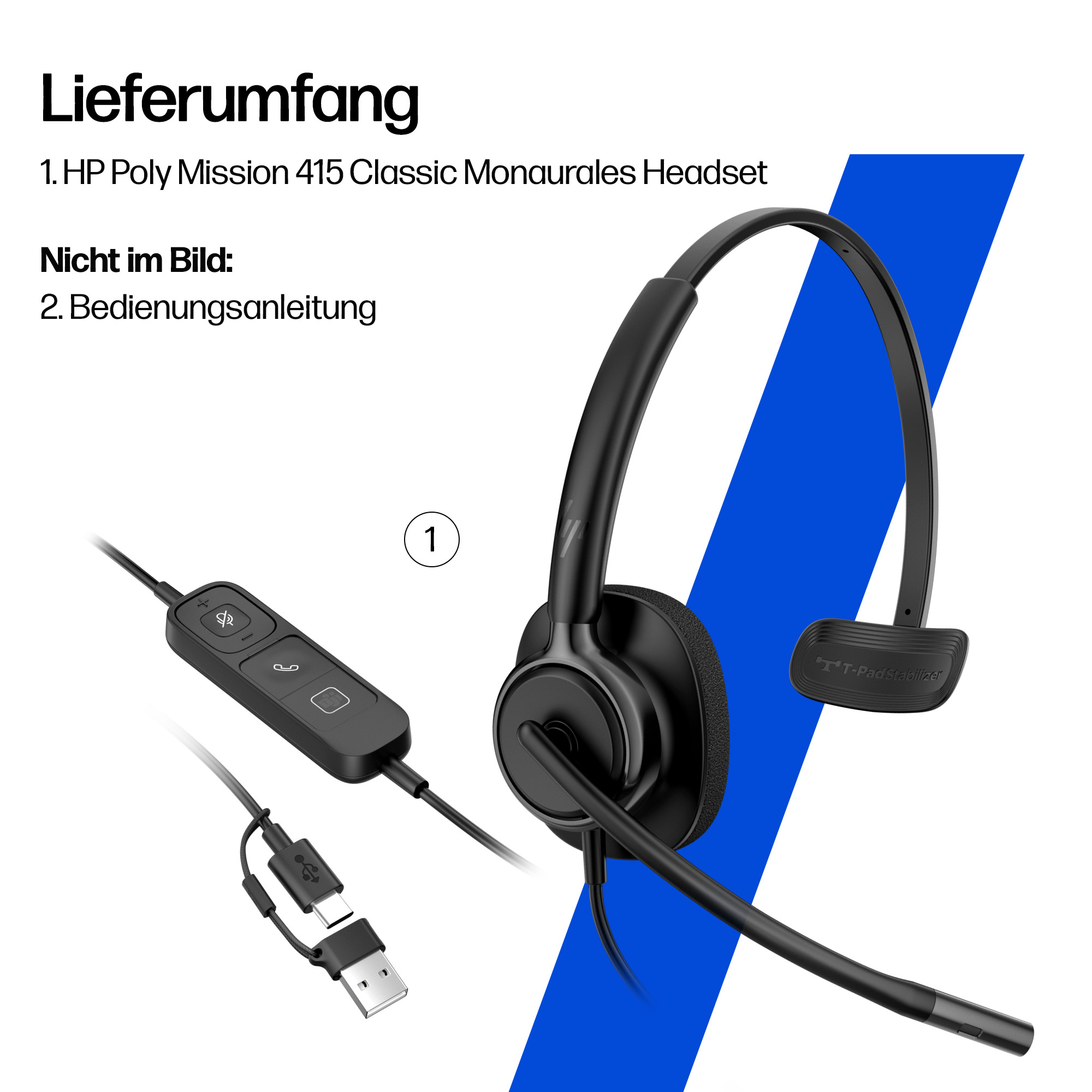 HP POLY MISSION 415 MONAURAL USB WIRED HEADSET CLASSIC
