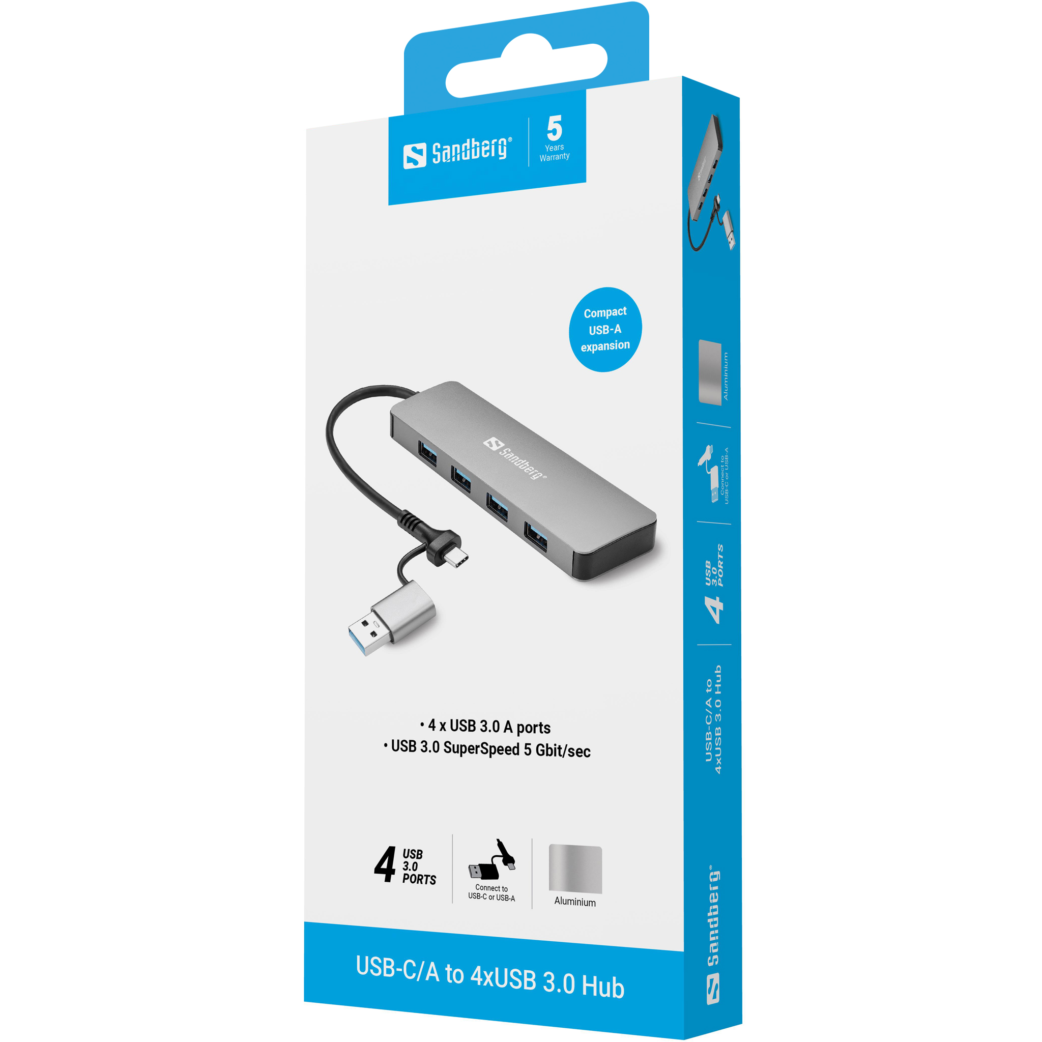 SANDBERG USB-C/A to 4xUSB 3.0 Hub
