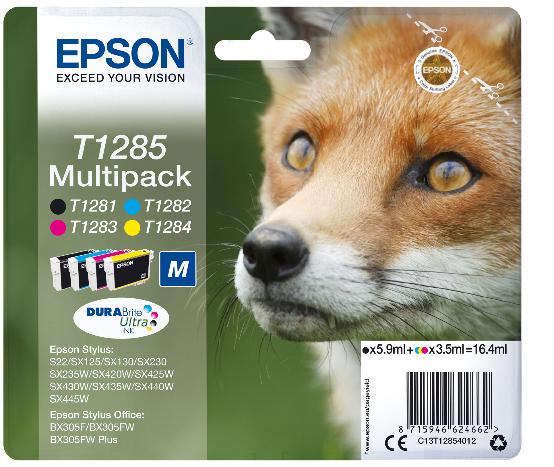 EPSON T1285M (Fuchs) schwarz, cyan, magenta, gelb Druckerpatronen, 4er-Set