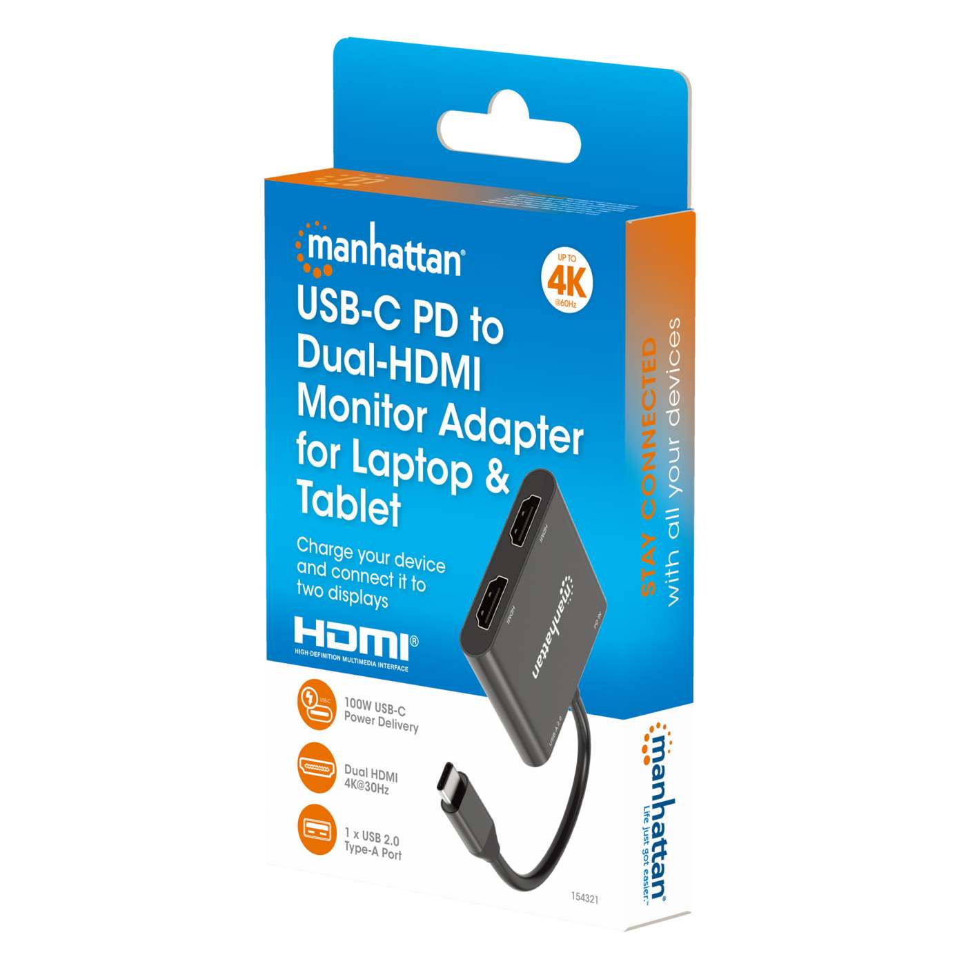 MANHATTAN USB-C PD auf Dual-HDMI-Monitor-Adapter 4K 60Hz