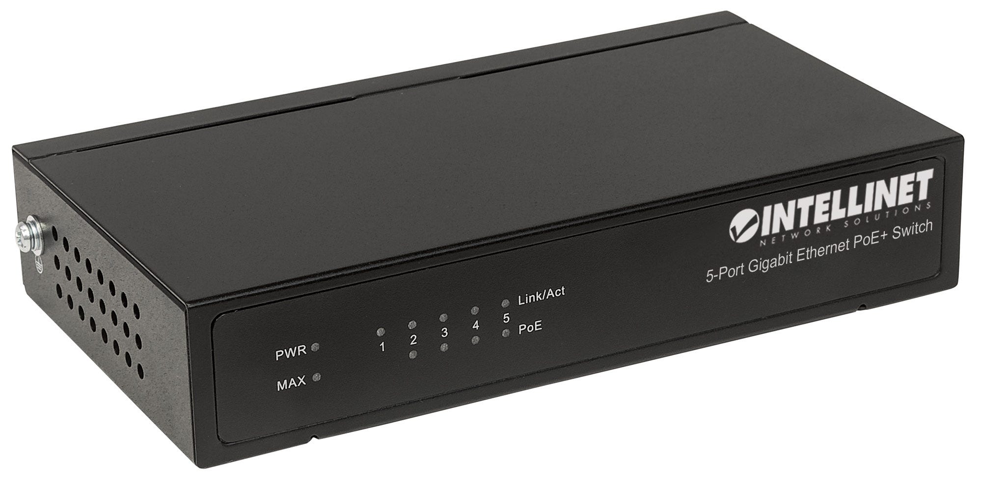 INTELLINET 5-Port Gigabit Ethernet PoE+ Switch 4 x PSE PoE-Ports IEEE 802.3at/af Power-over-Ethernet (PoE+/PoE) 60 W Desktop schwarz