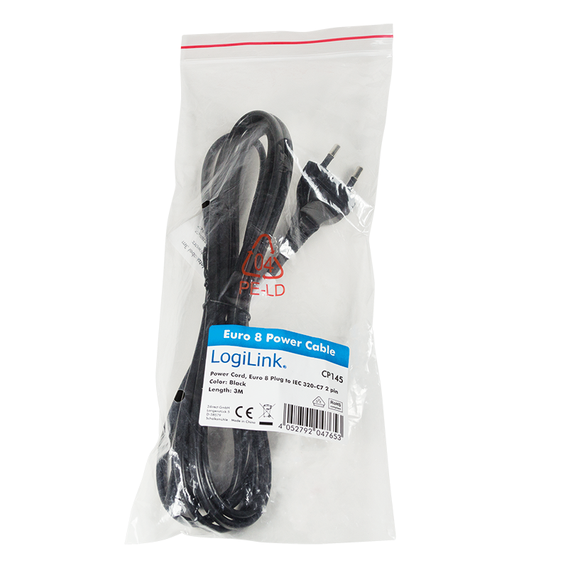 Kabel LogiLink Netzkabel CEE7/16 - IEC C7 schwarz 3m CP145