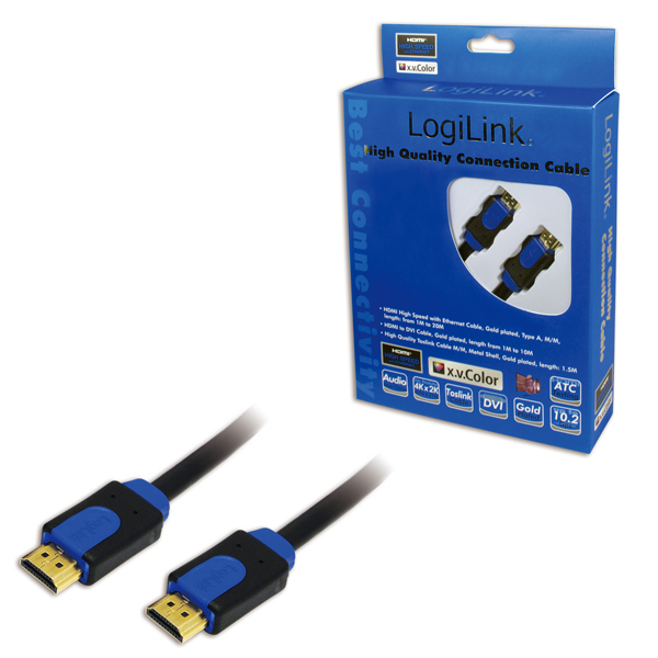 Logilink HDMI-Kabel Ethernet A -> A St/St 10.00m Gold