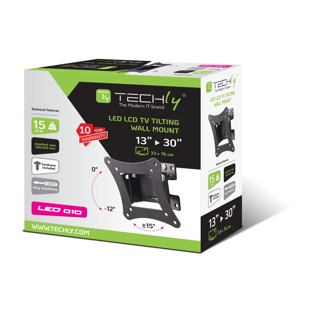 TECHLY Wandhalterung fuer 1 LCD TV LED 13-30 Zoll neigbar drehbar 1 Gelenk Tragkraft 15 Kg Tiefe 54mm schwarz