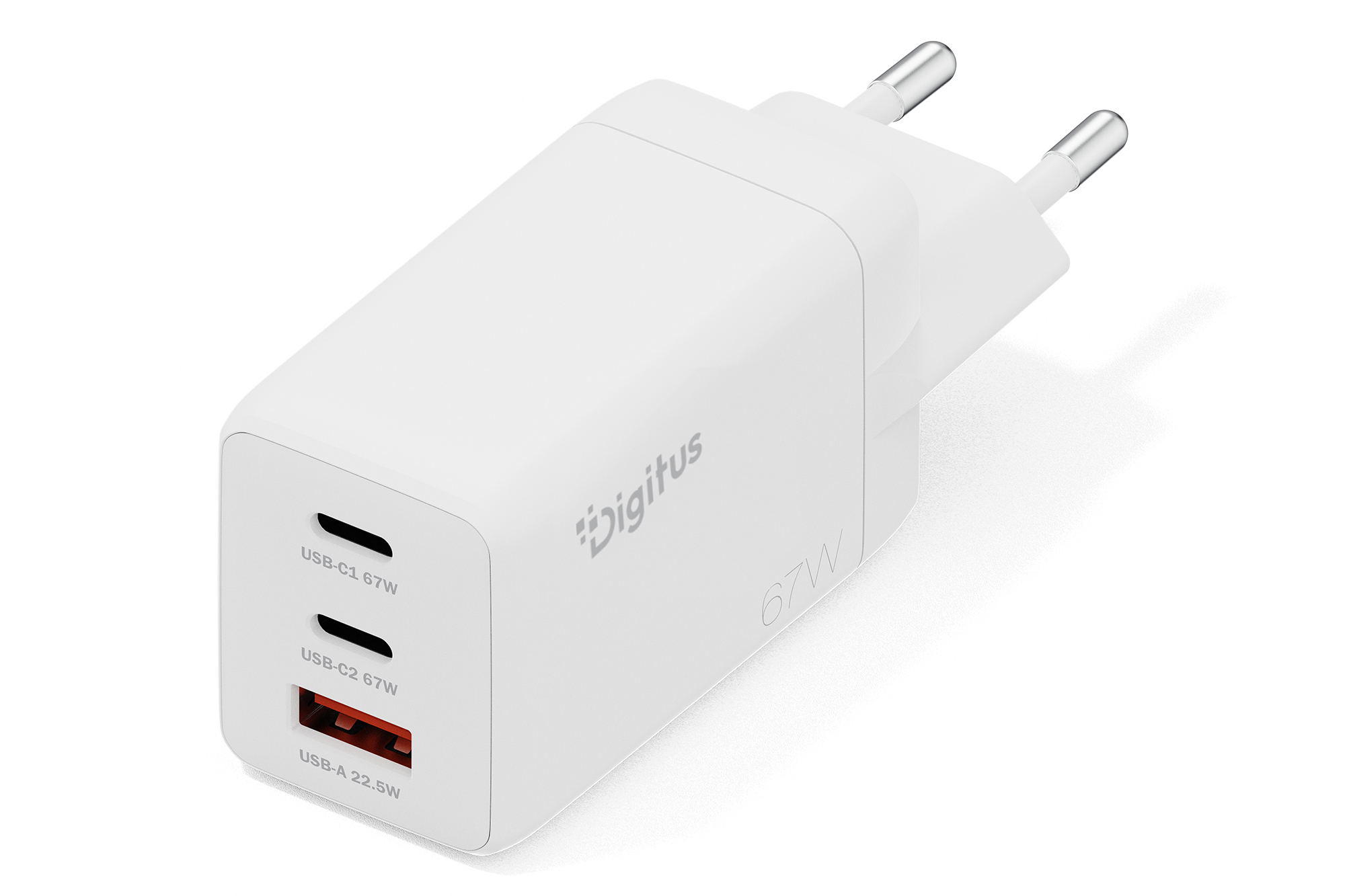 DIGITUS USB-Ladegerät GaN 67W, 2x USB-C, 1x USB-A weiß