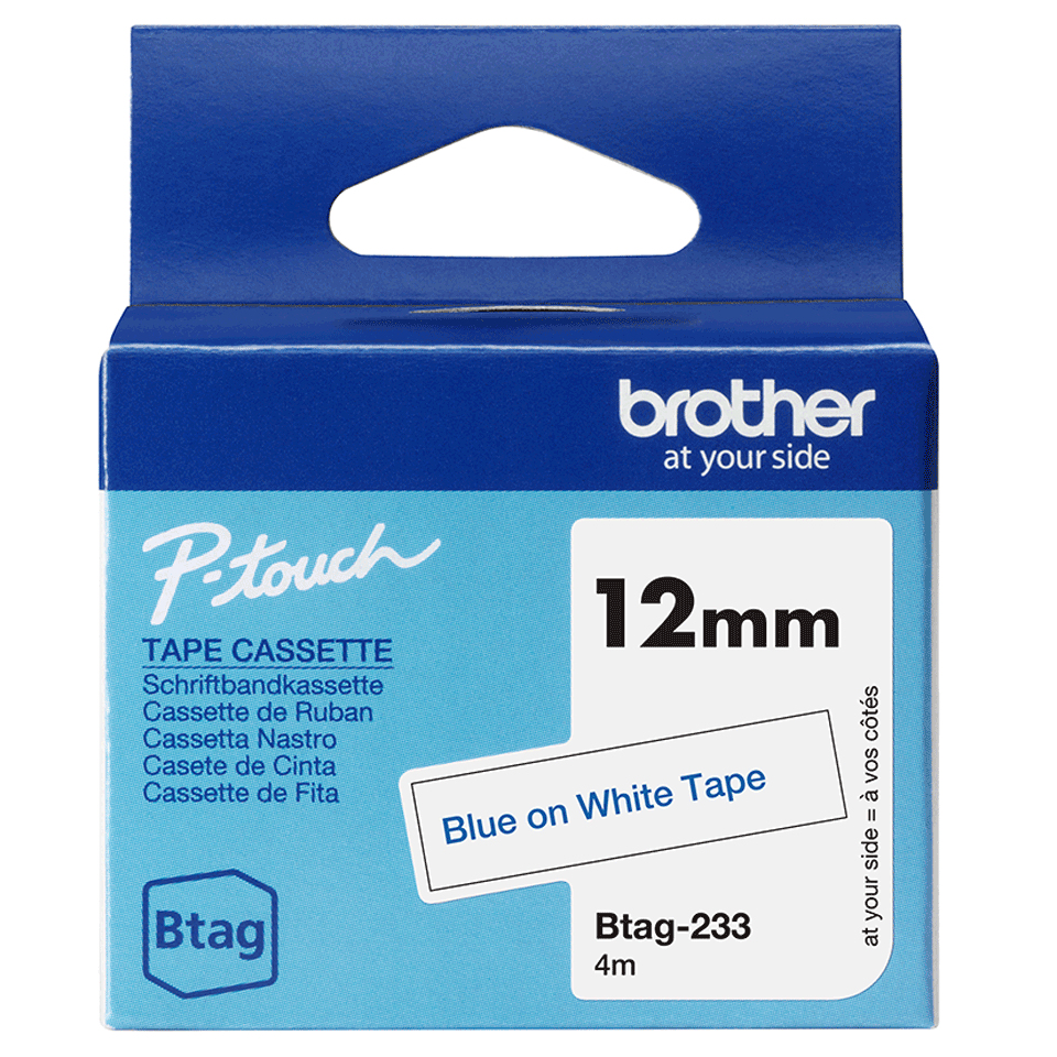 brother Schriftband Btag BTAG233, 12 mm, blau auf weiß, 1 St.